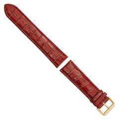 22mm Long Havana Crocodile Grain Chronograph Leather with Gold-tone Buckle 8.5 inch Watch Band - 22 / 8.5