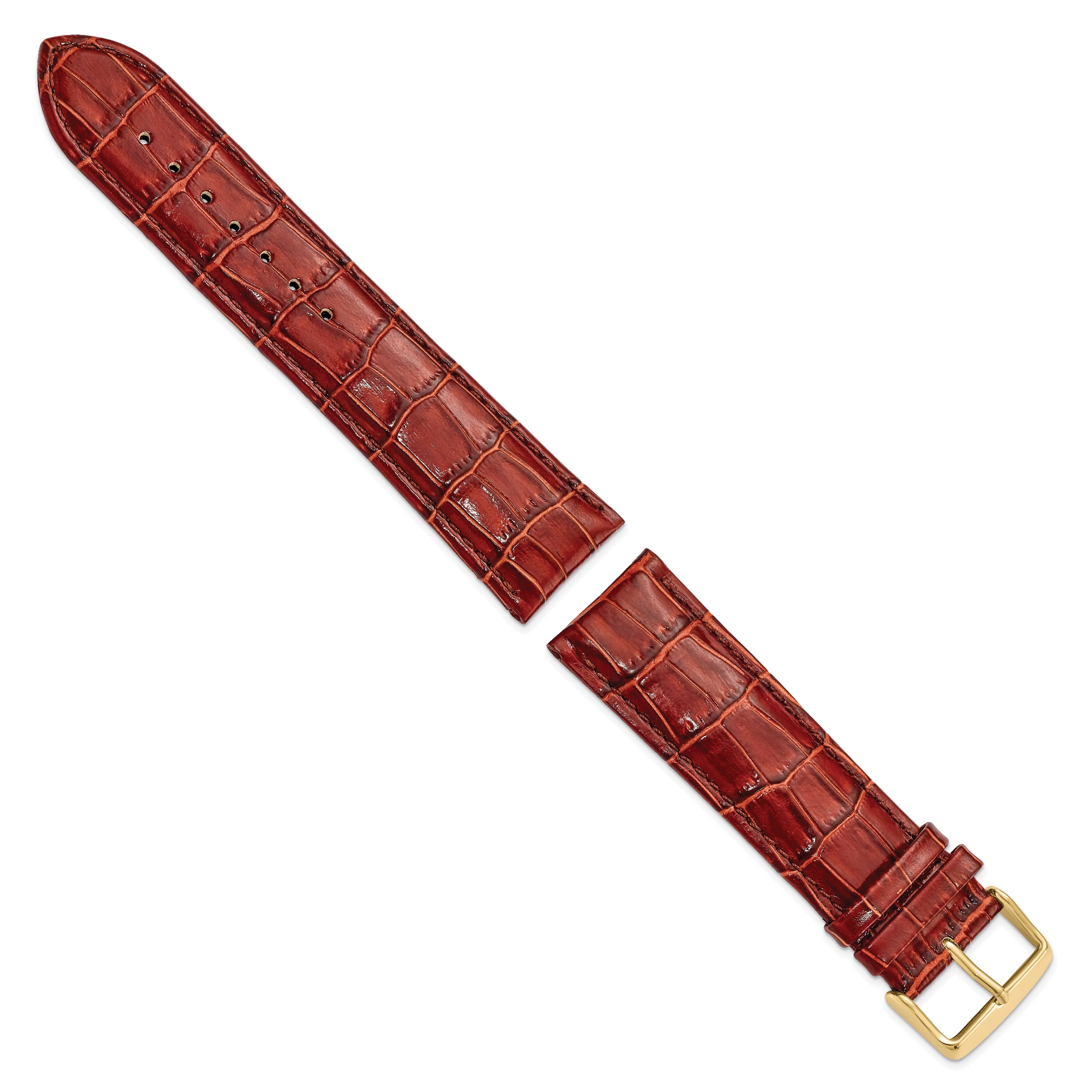 22mm Long Havana Crocodile Grain Chronograph Leather with Gold-tone Buckle 8.5 inch Watch Band - 22 / 8.5