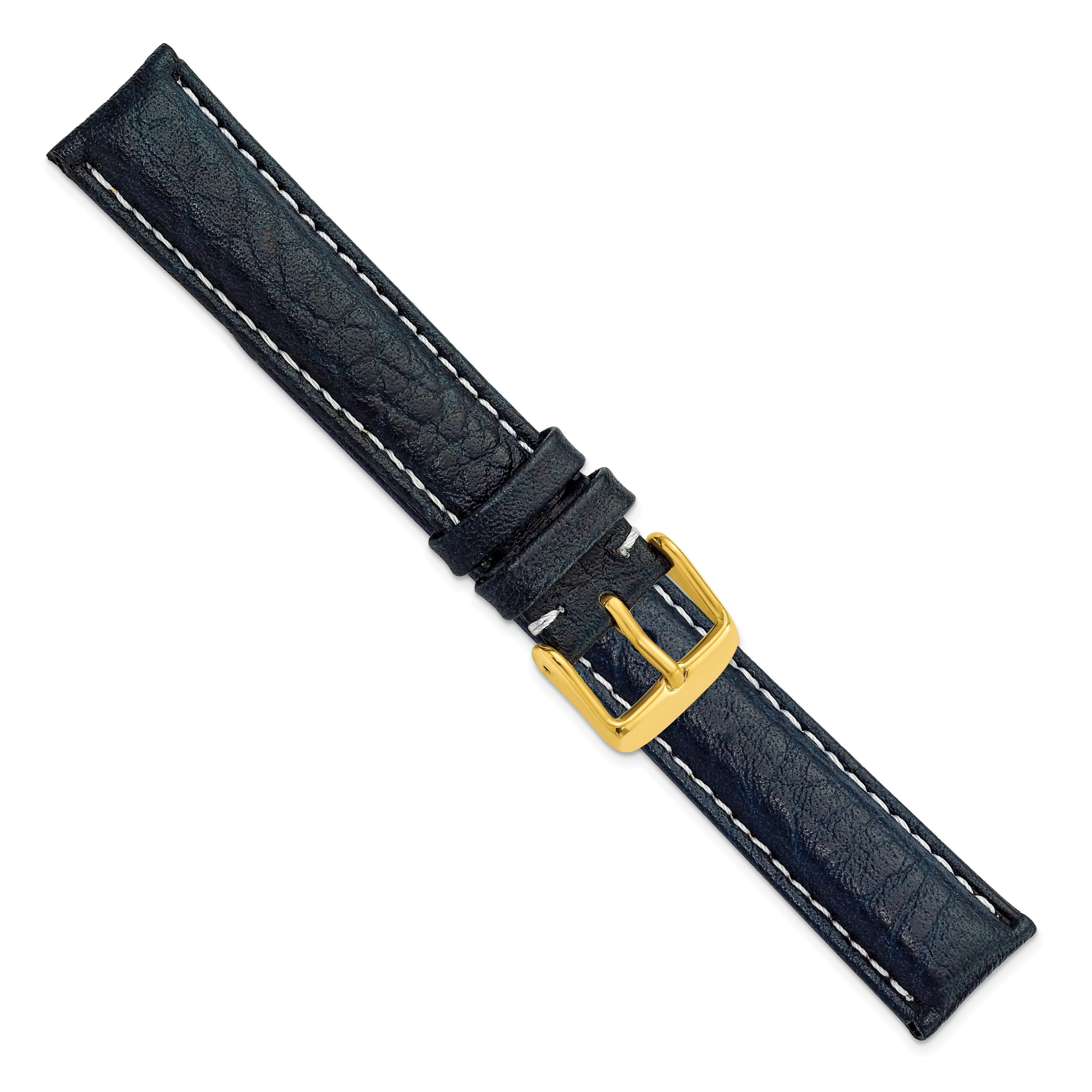 16mm Navy Sport Leather with White Stitching and Gold-tone Buckle 7.5 inch Watch Band
