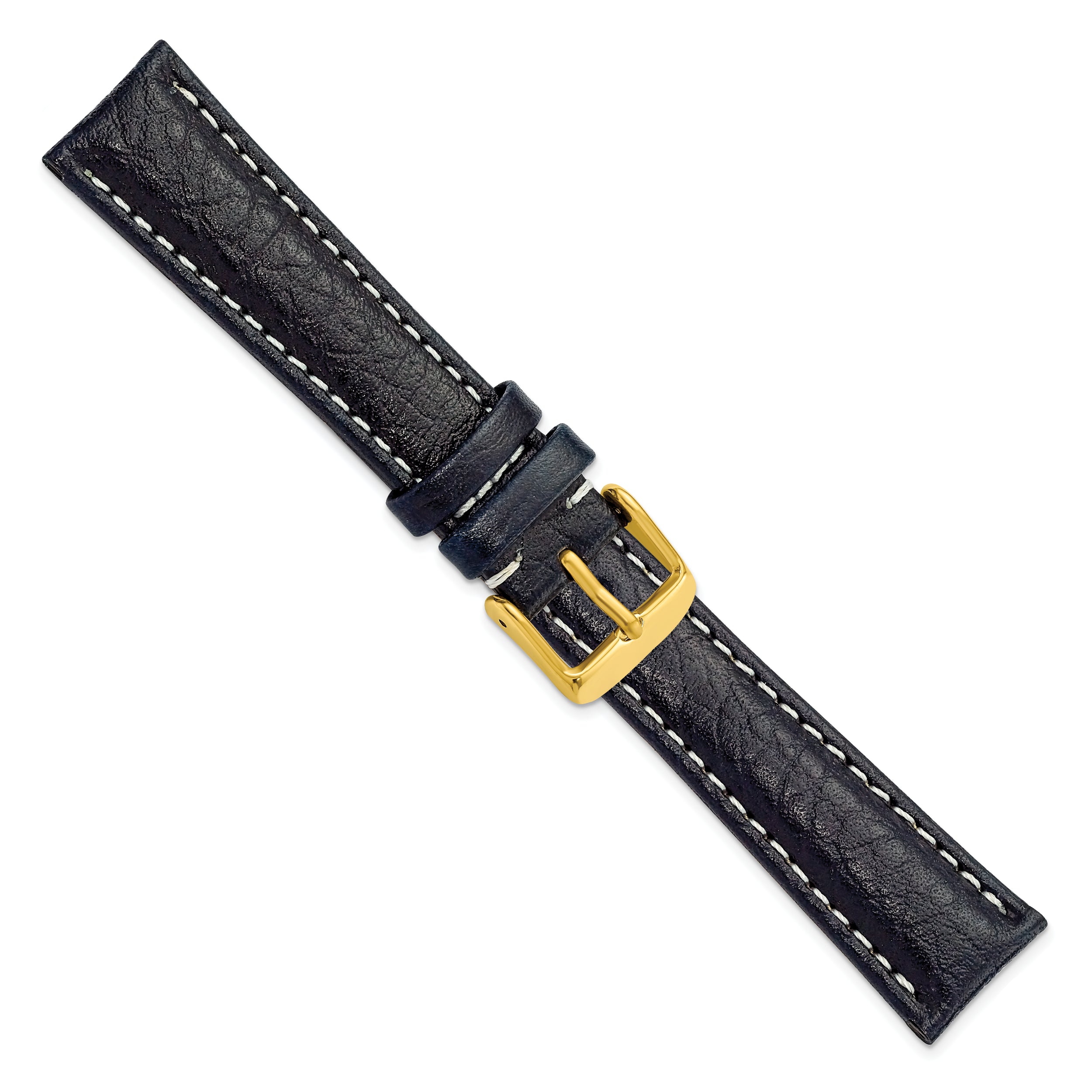16mm Navy Sport Leather with White Stitching and Gold-tone Buckle 7.5 inch Watch Band