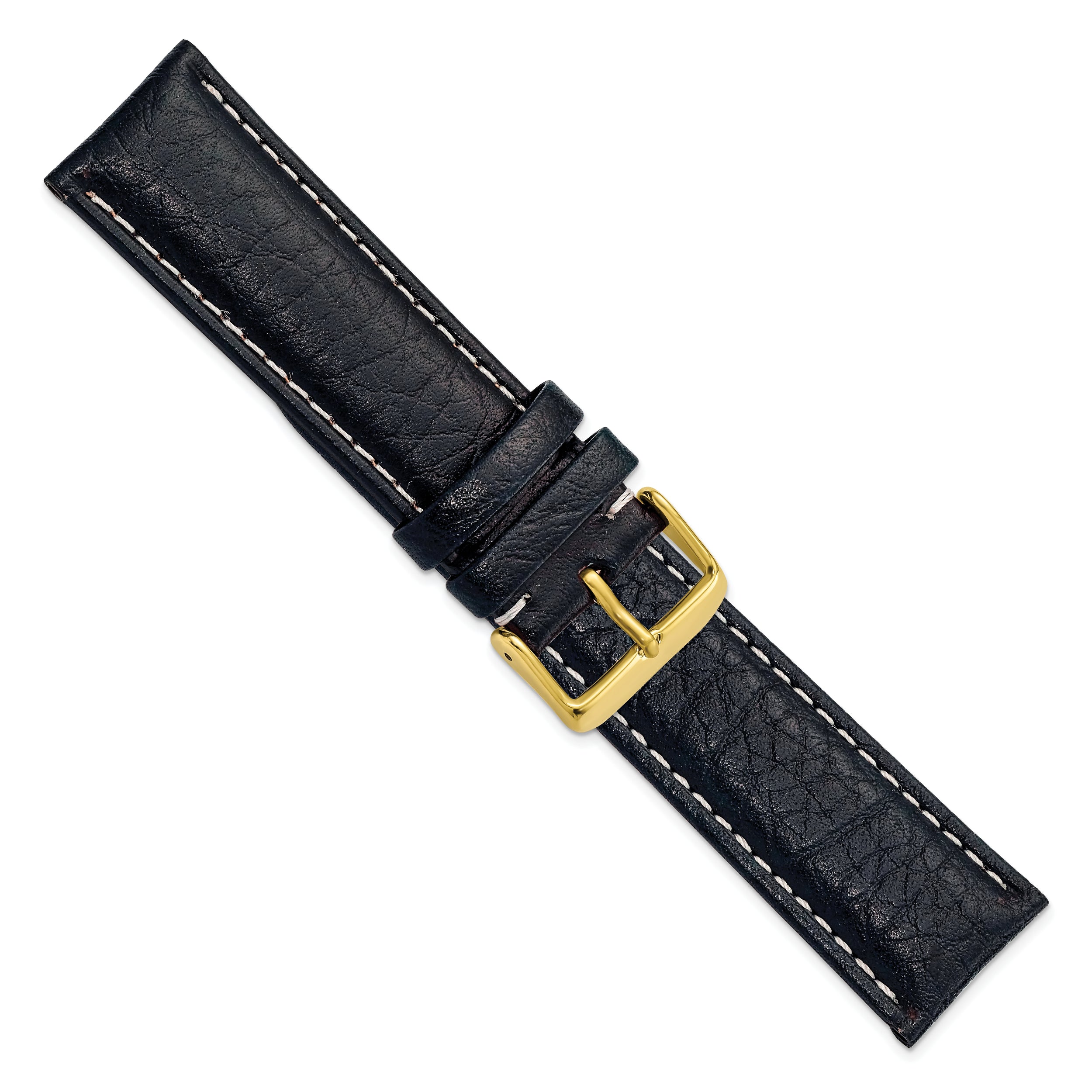 16mm Navy Sport Leather with White Stitching and Gold-tone Buckle 7.5 inch Watch Band