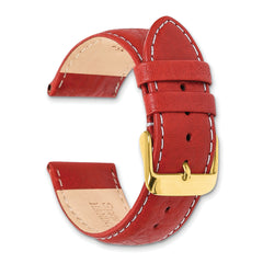 16mm Red Sport Leather with White Stitching and Gold-tone Buckle 7.5 inch Watch Band