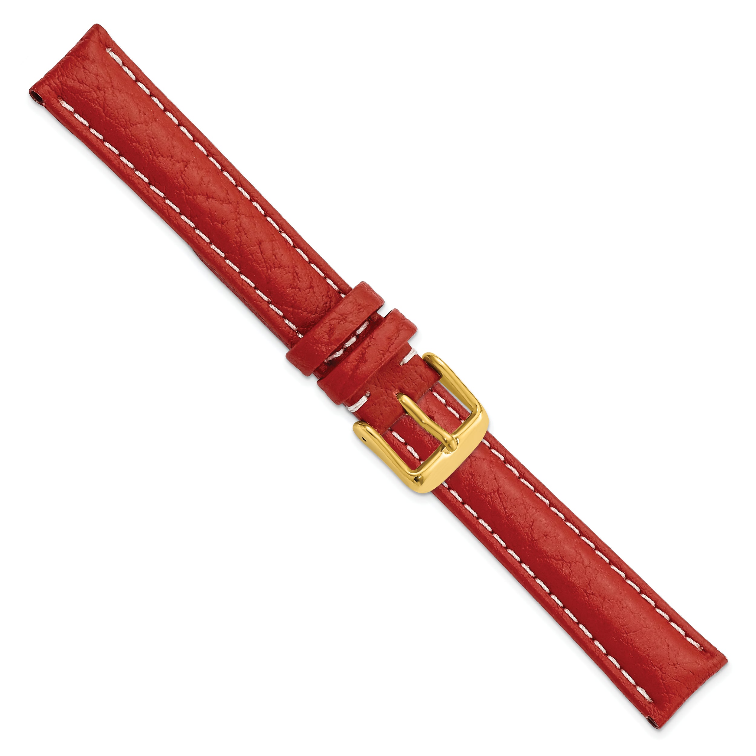 16mm Red Sport Leather with White Stitching and Gold-tone Buckle 7.5 inch Watch Band