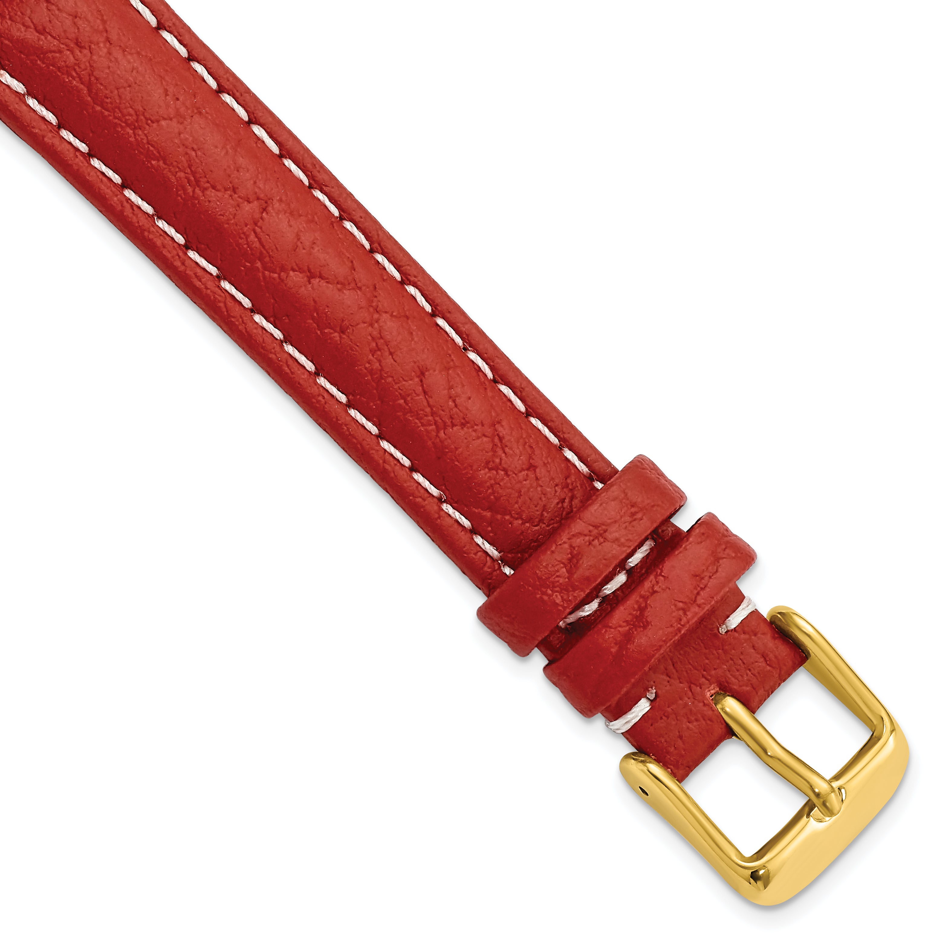 DeBeer 16mm Red Sport Leather with White Stitching and Gold-tone Buckle 7.5 inch Watch Band