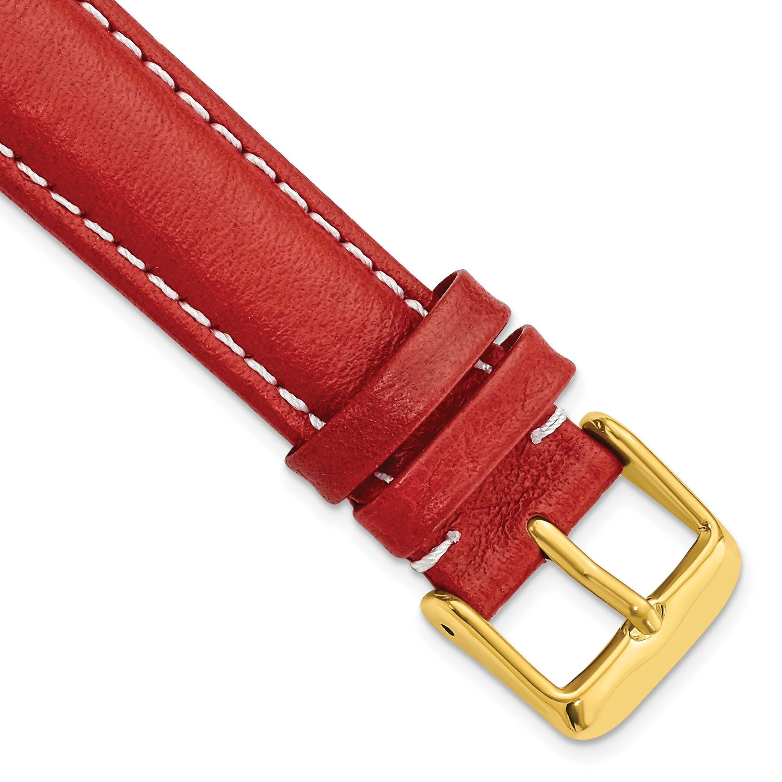DeBeer 19mm Red Sport Leather with White Stitching and Gold-tone Buckle 7.5 inch Watch Band