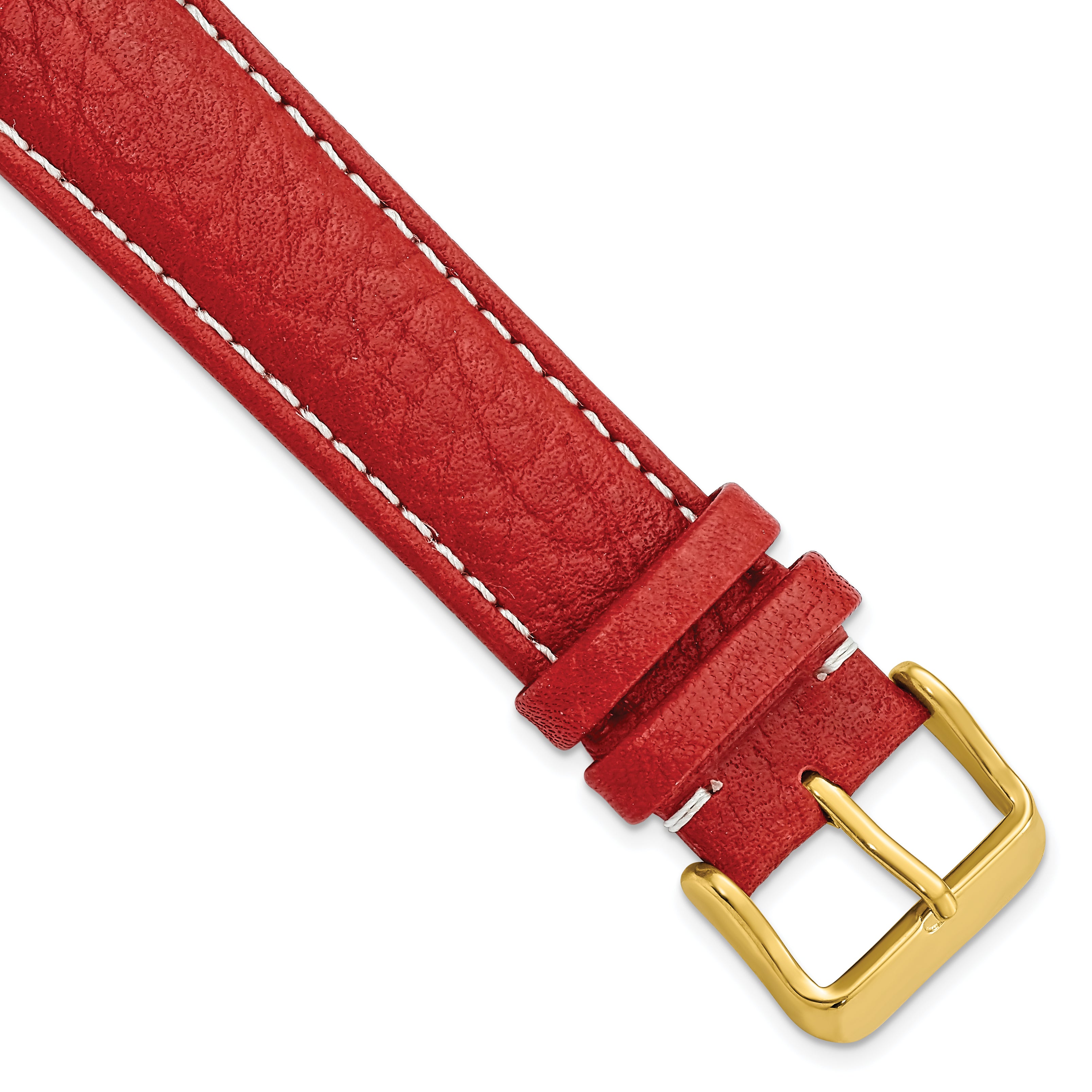 DeBeer 20mm Red Sport Leather with White Stitching and Gold-tone Buckle 7.5 inch  Watch Band