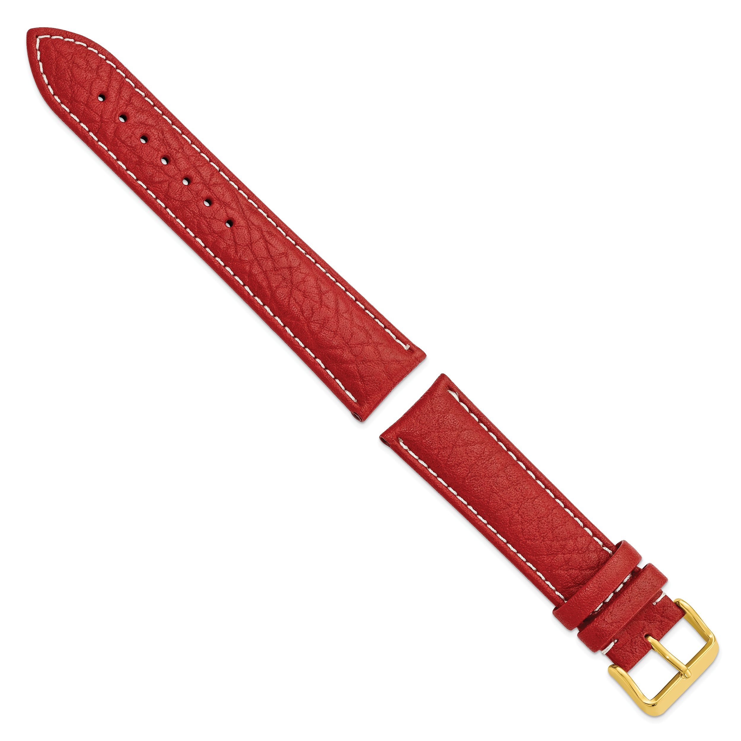 16mm Red Sport Leather with White Stitching and Gold-tone Buckle 7.5 inch Watch Band