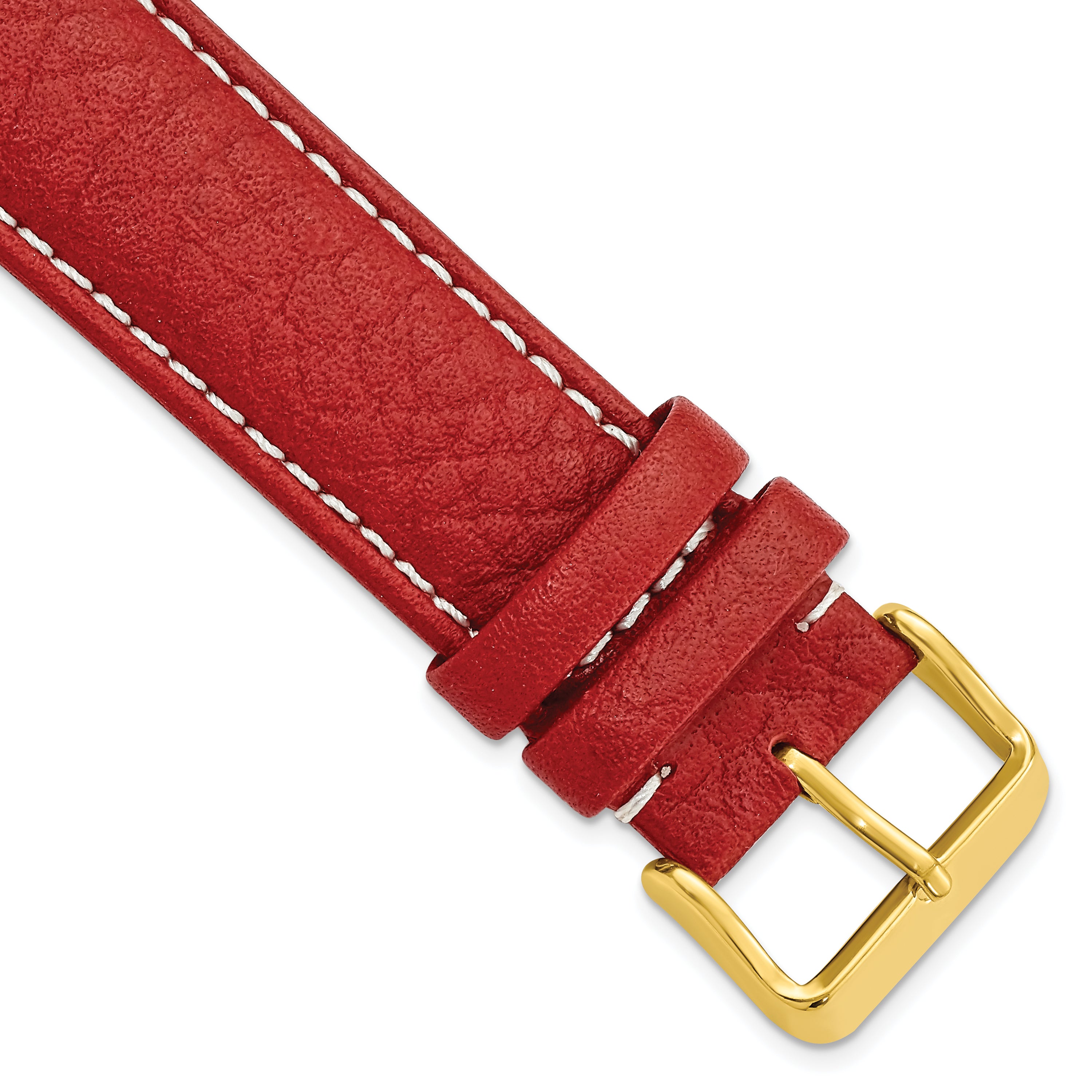 DeBeer 24mm Red Sport Leather with White Stitching and Gold-tone Buckle 7.5 inch Watch Band