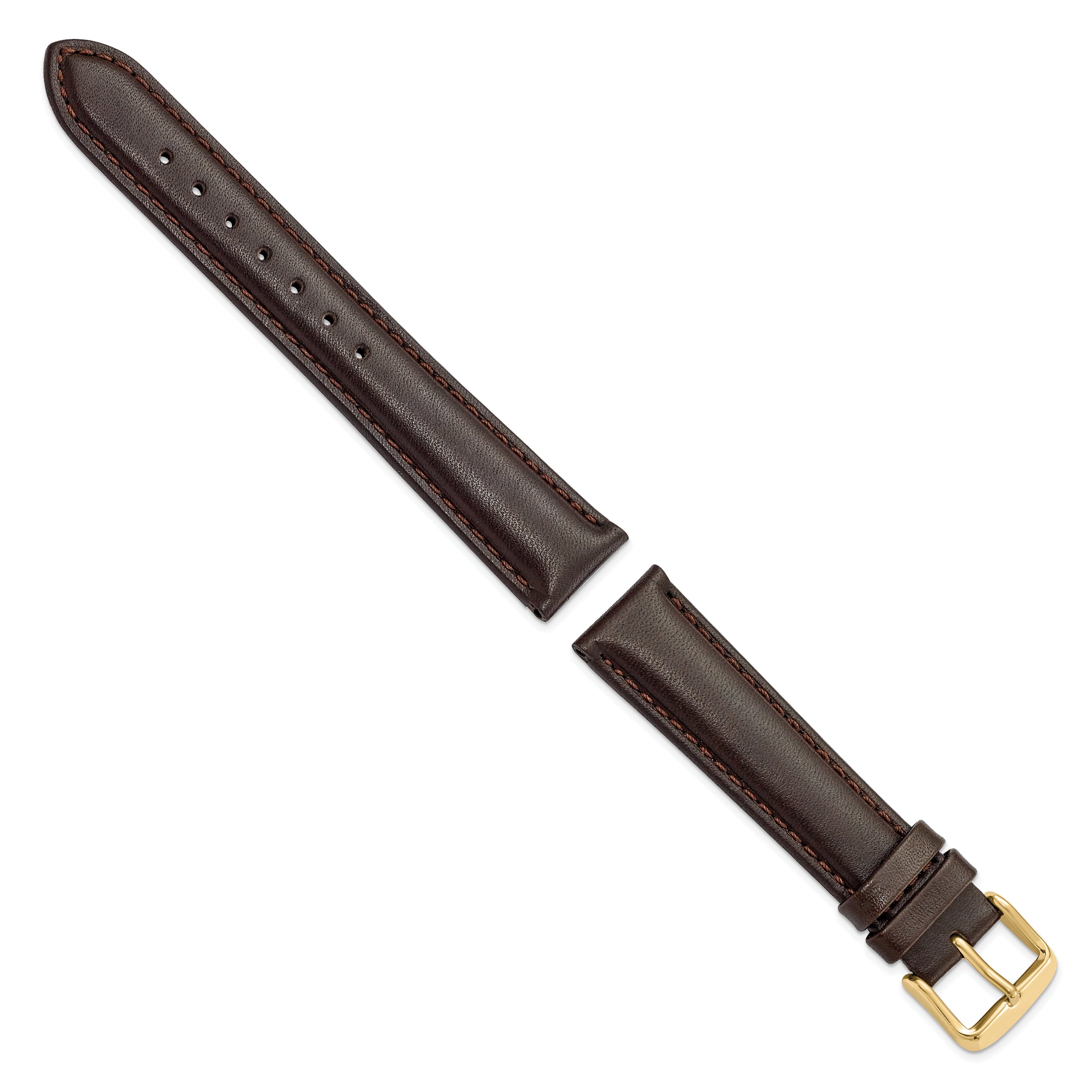 16mm Dark Brown Smooth Leather Chronograph with Gold-tone Buckle 7.5 inch Watch Band - 16 / 7.5