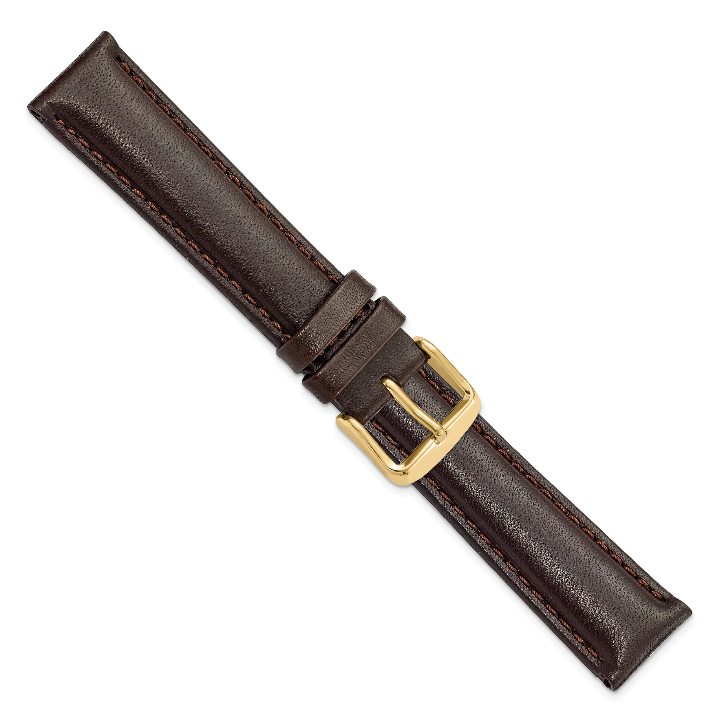 16mm Dark Brown Smooth Leather Chronograph with Gold-tone Buckle 7.5 inch Watch Band