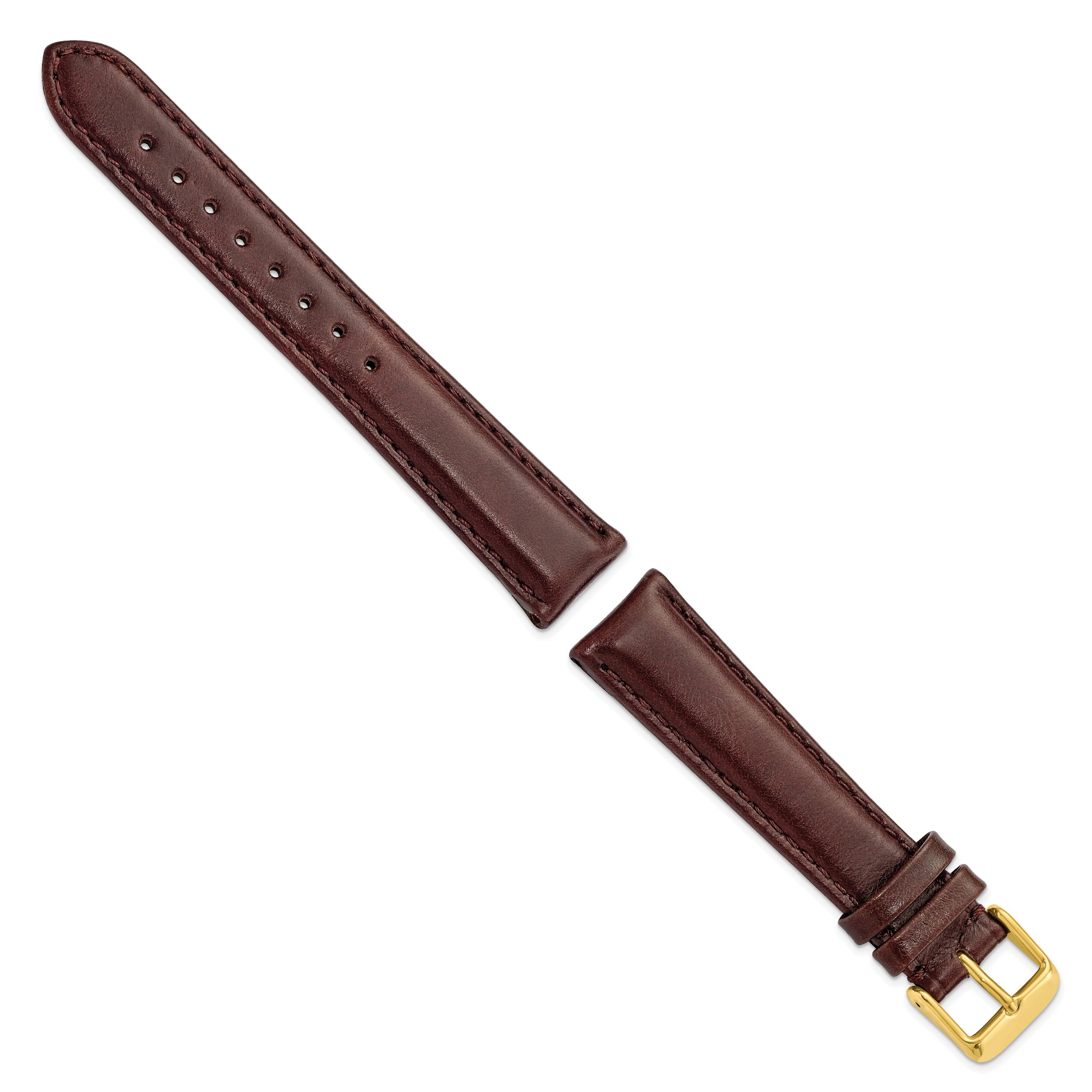 16mm Dark Brown Smooth Leather Chronograph with Gold-tone Buckle 7.5 inch Watch Band