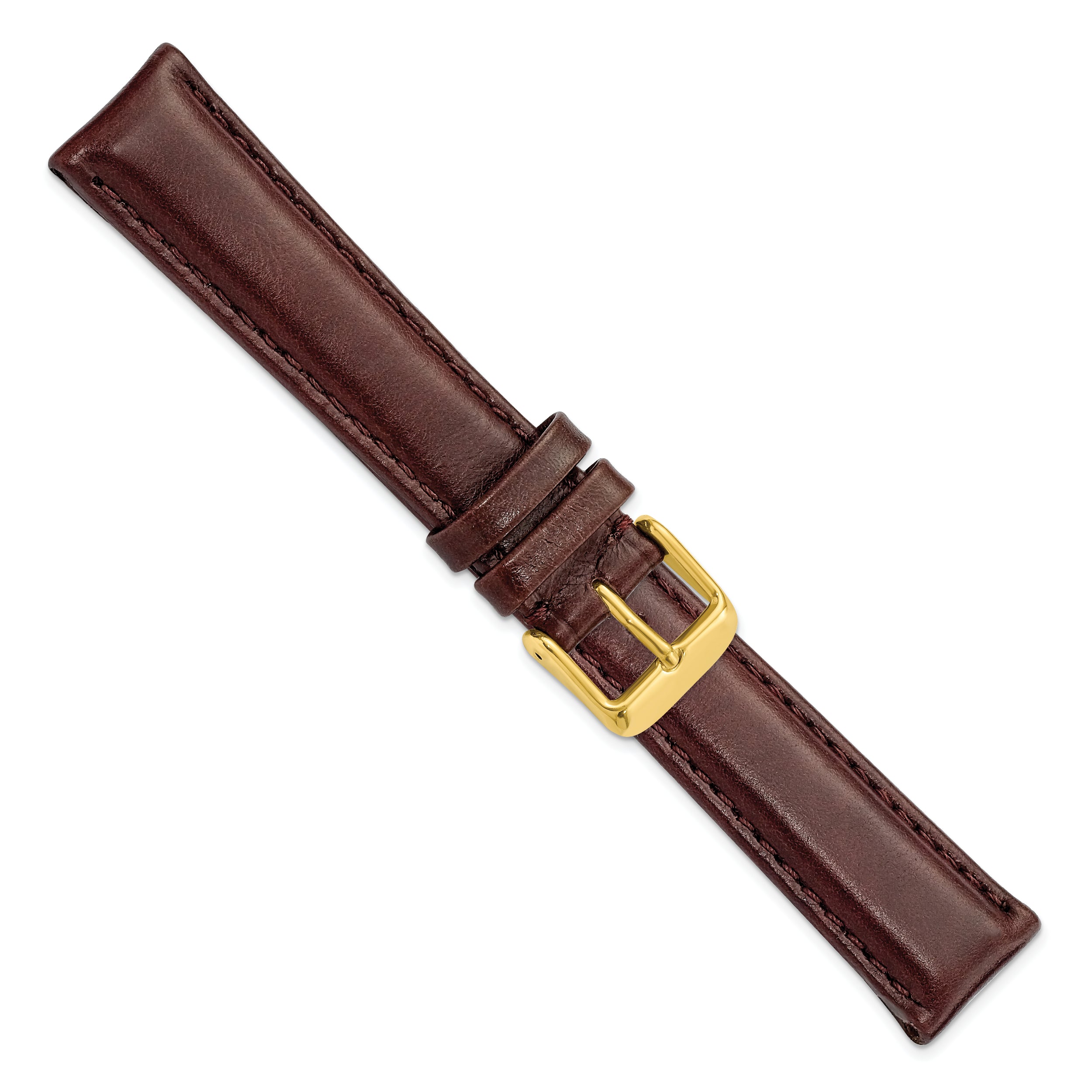 16mm Dark Brown Smooth Leather Chronograph with Gold-tone Buckle 7.5 inch Watch Band