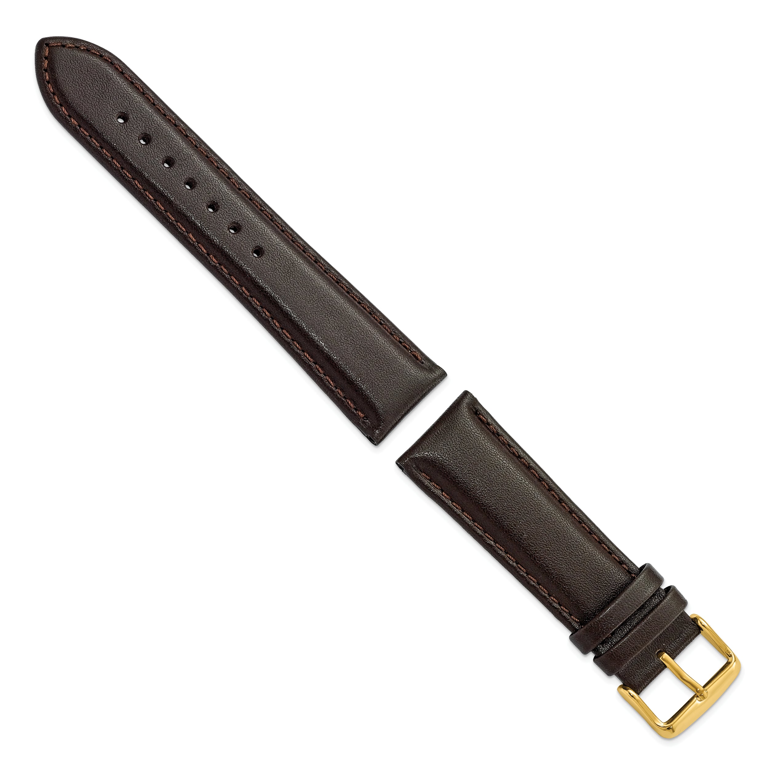 16mm Dark Brown Smooth Leather Chronograph with Gold-tone Buckle 7.5 inch Watch Band