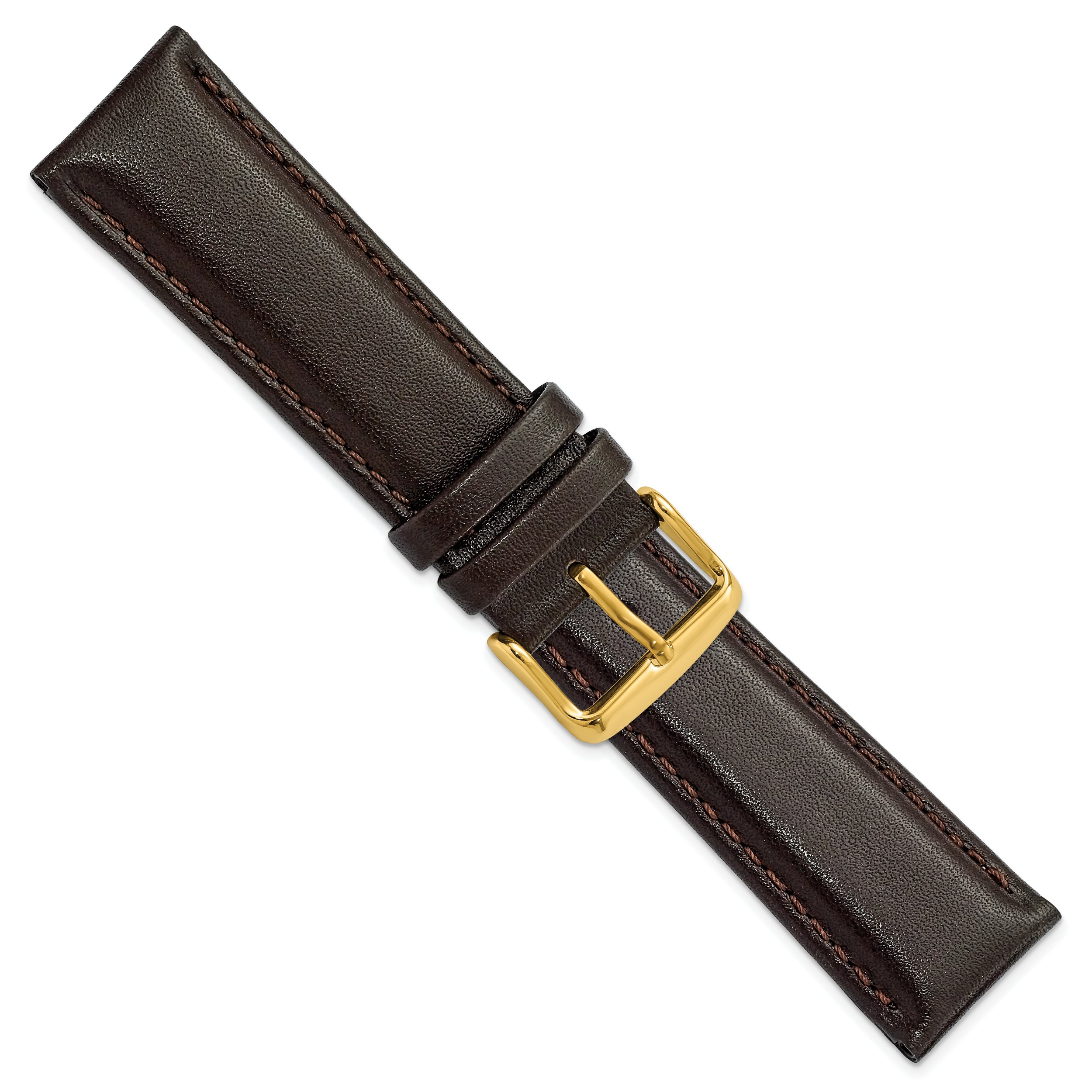 16mm Dark Brown Smooth Leather Chronograph with Gold-tone Buckle 7.5 inch Watch Band