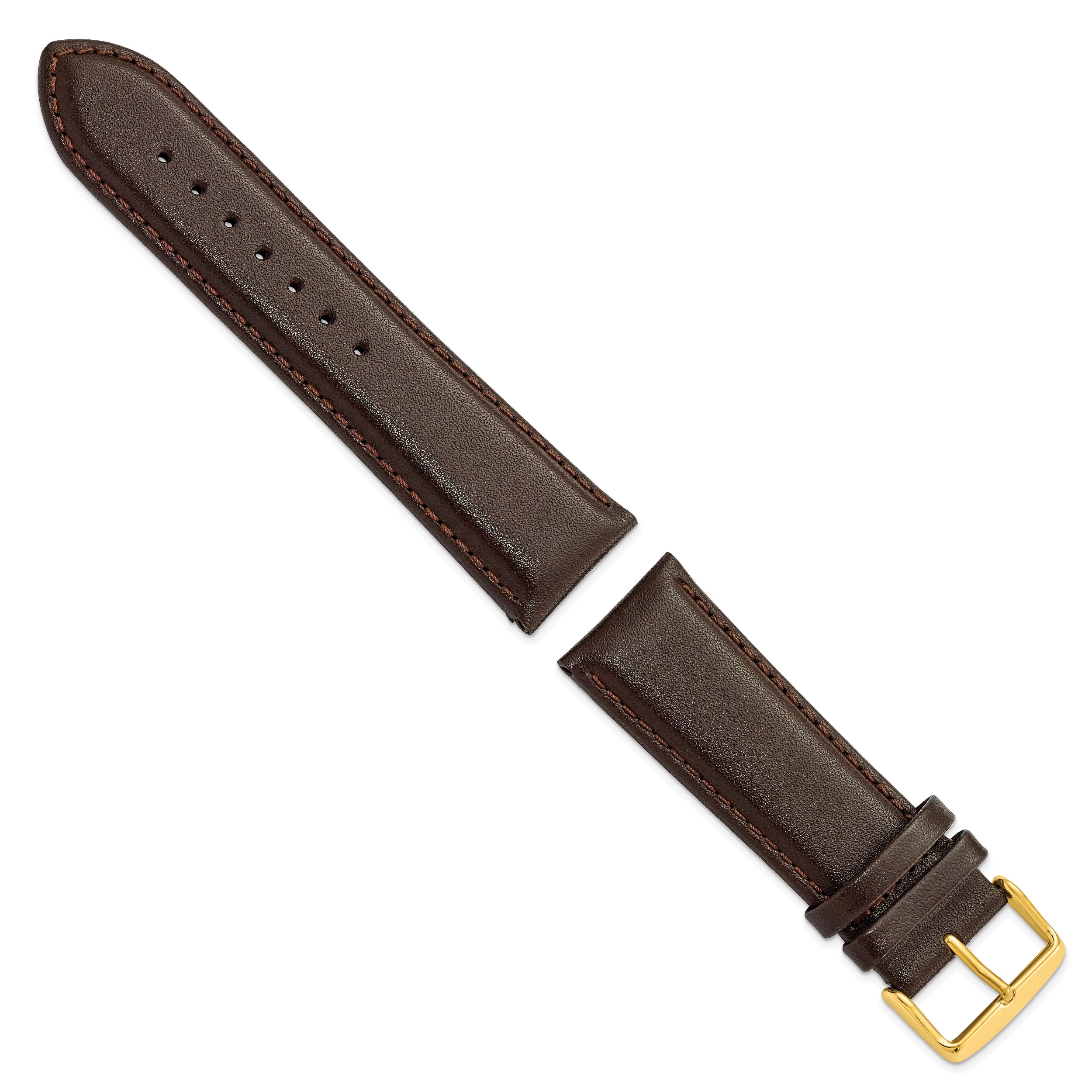 16mm Dark Brown Smooth Leather Chronograph with Gold-tone Buckle 7.5 inch Watch Band - 16 / 7.5