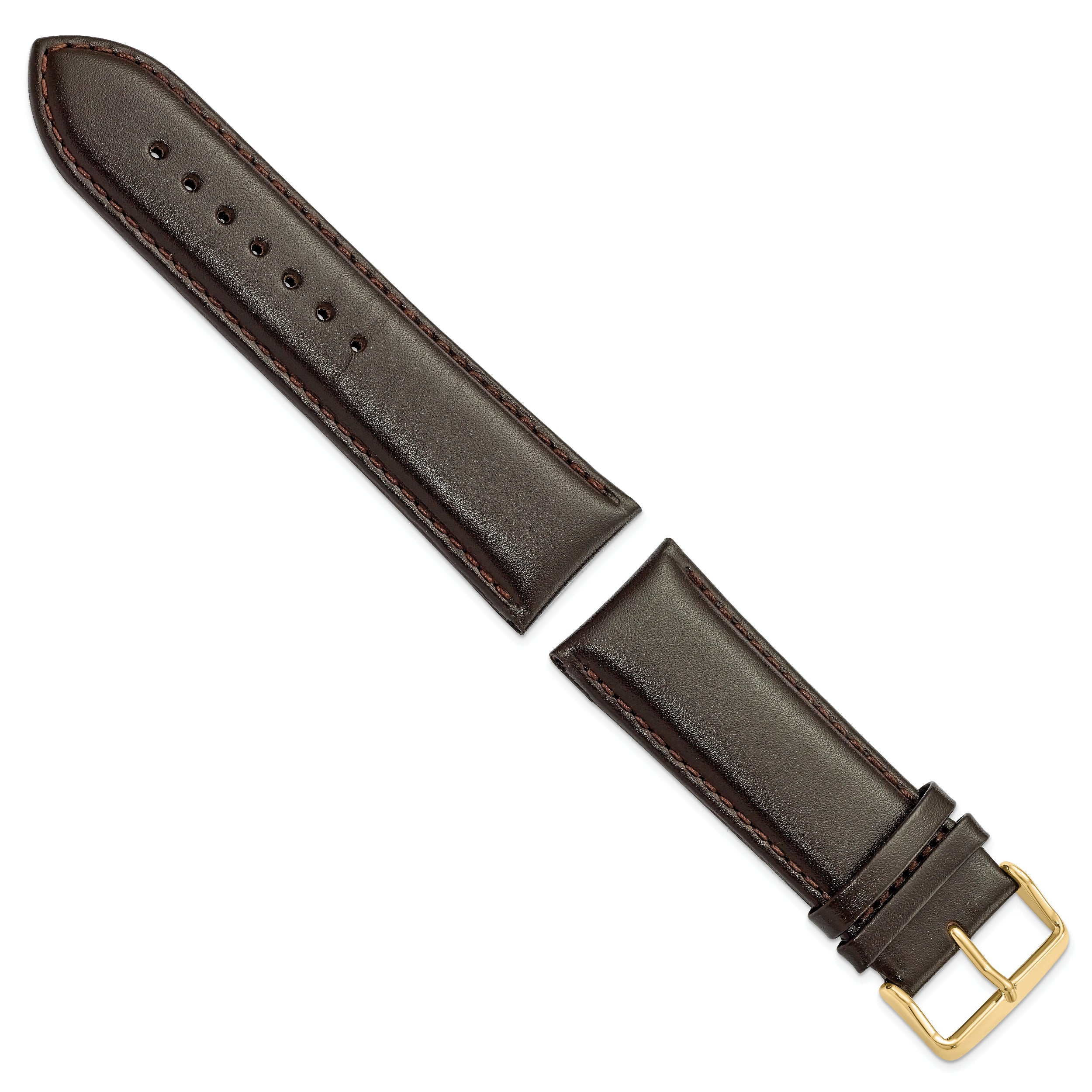 16mm Dark Brown Smooth Leather Chronograph with Gold-tone Buckle 7.5 inch Watch Band