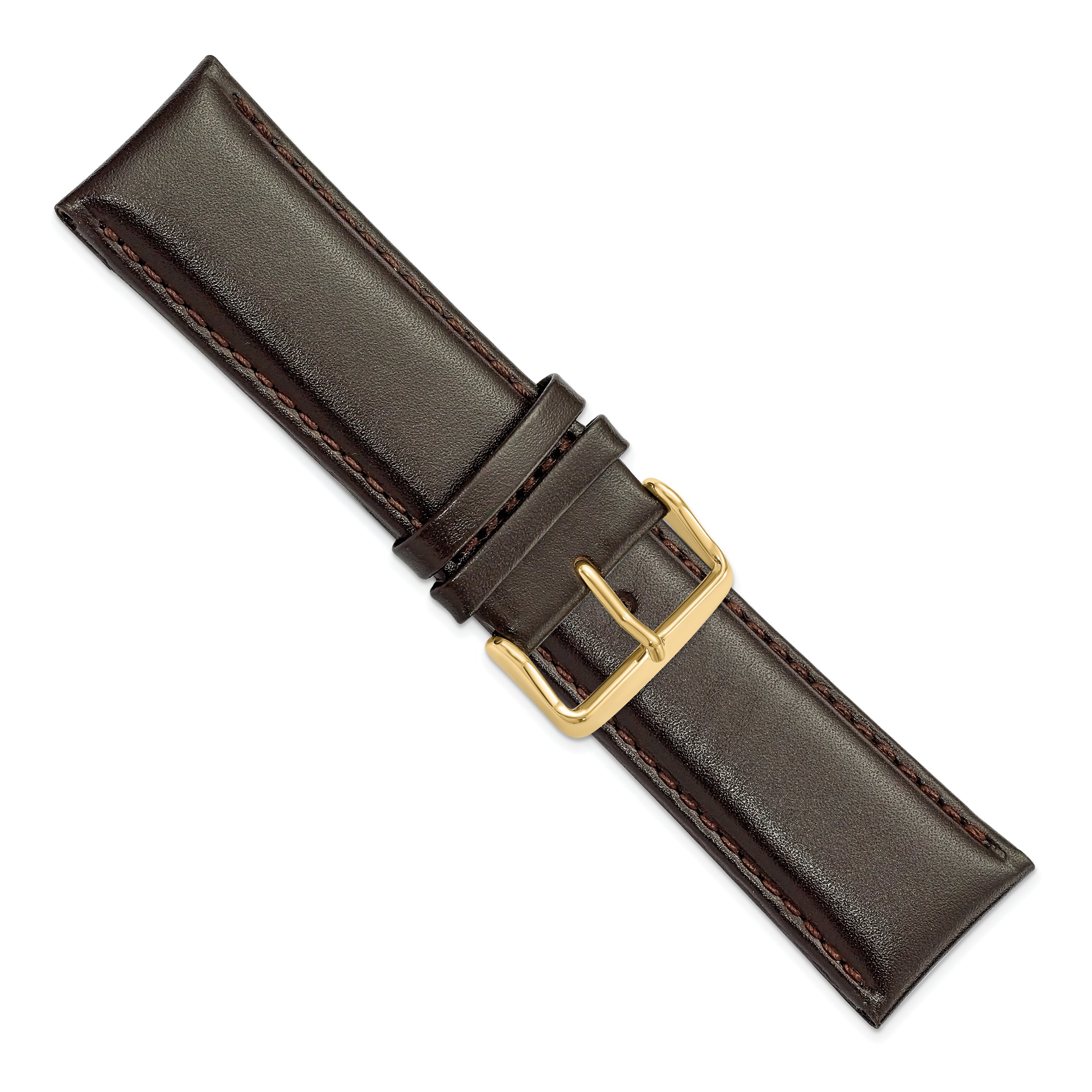 16mm Dark Brown Smooth Leather Chronograph with Gold-tone Buckle 7.5 inch Watch Band