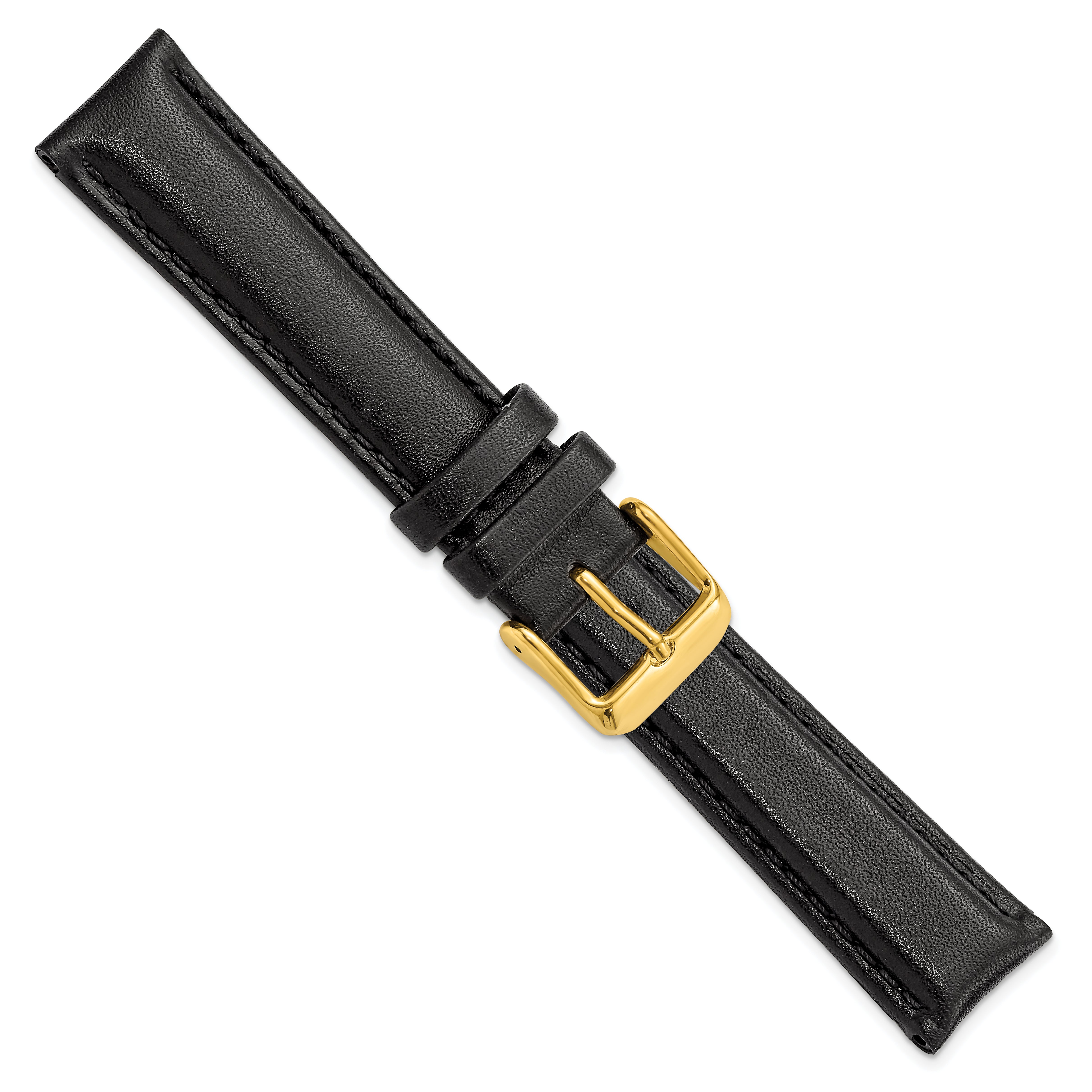 16mm Black Smooth Leather Chronograph with Gold-tone Buckle 7.5 inch Watch Band