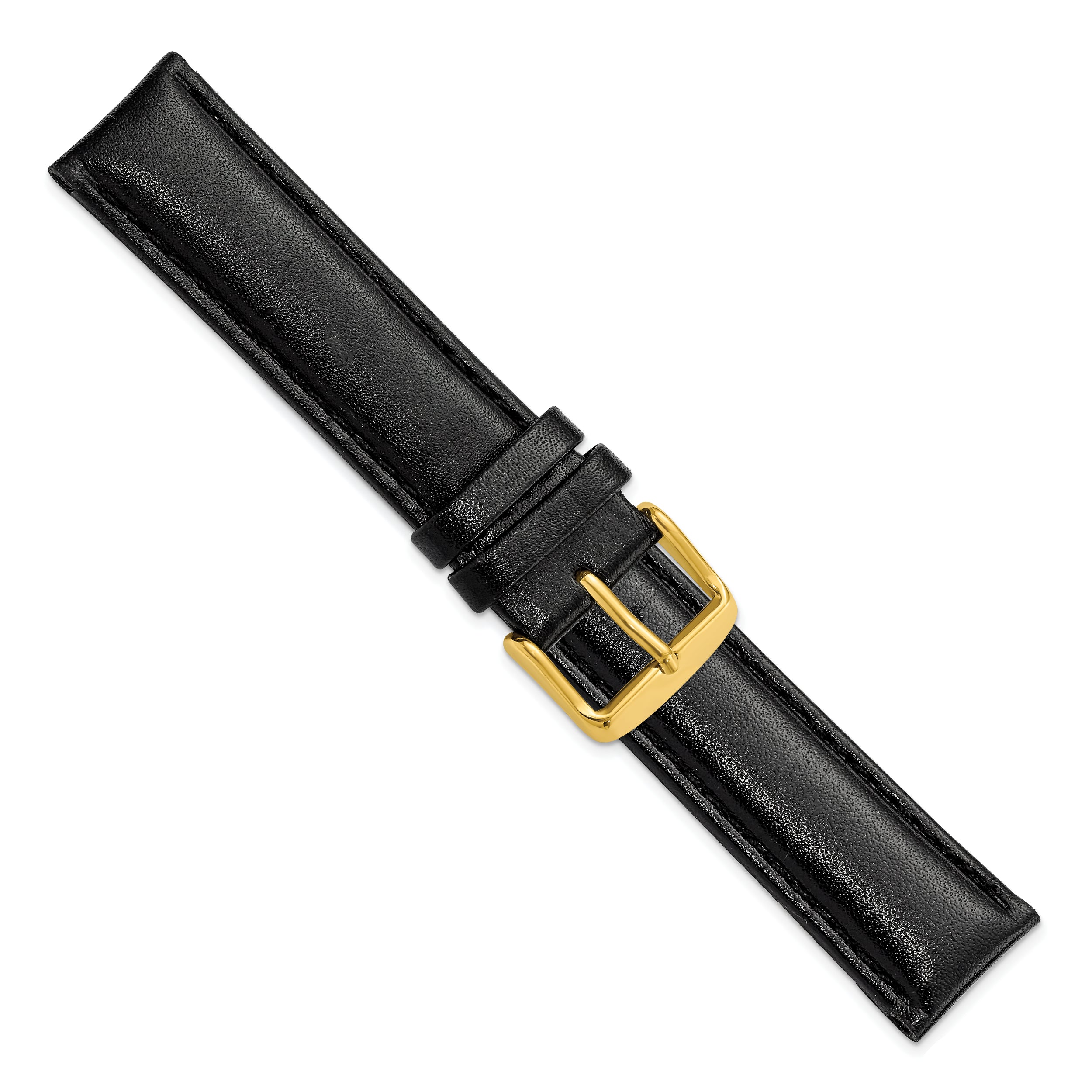 16mm Black Smooth Leather Chronograph with Gold-tone Buckle 7.5 inch Watch Band