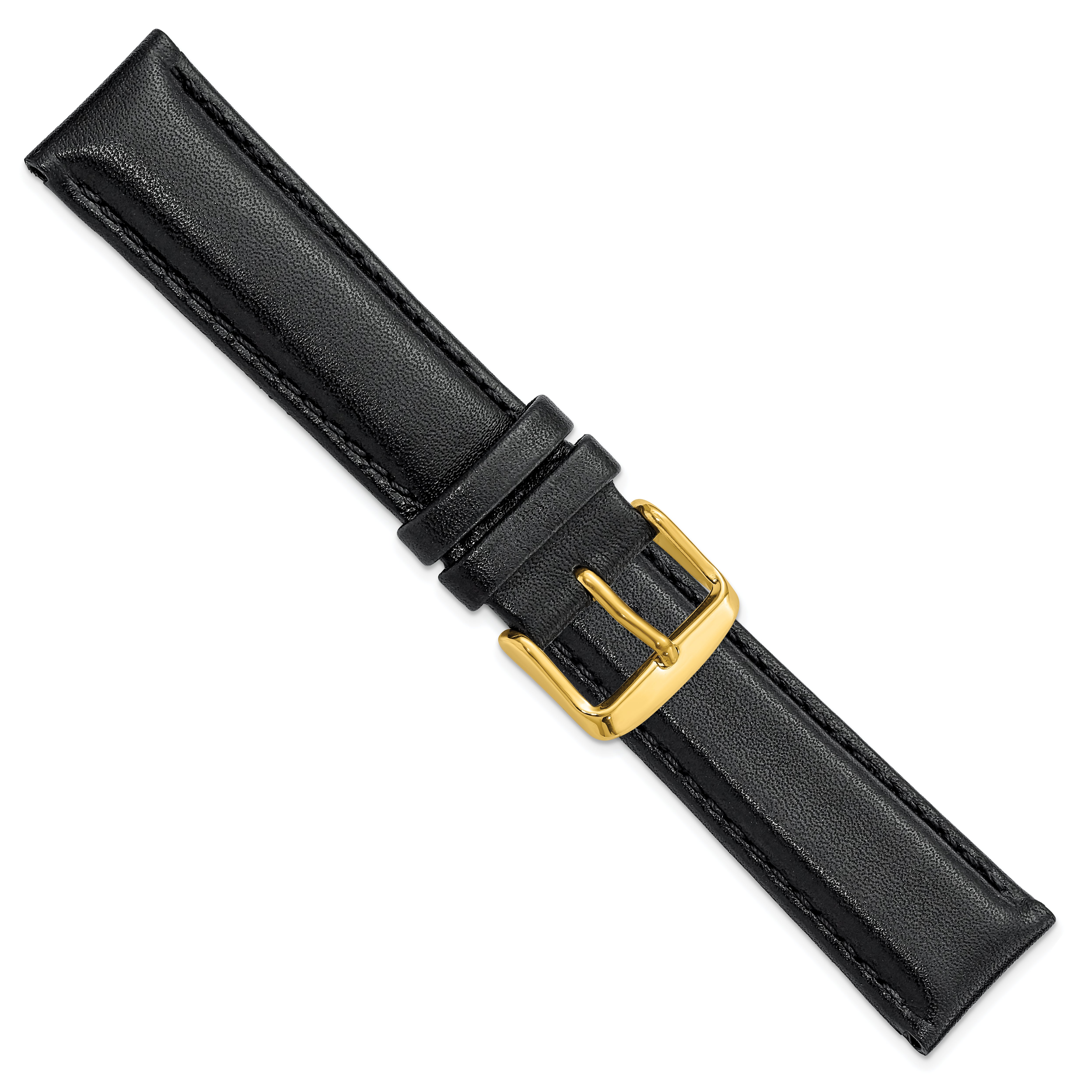 16mm Black Smooth Leather Chronograph with Gold-tone Buckle 7.5 inch Watch Band