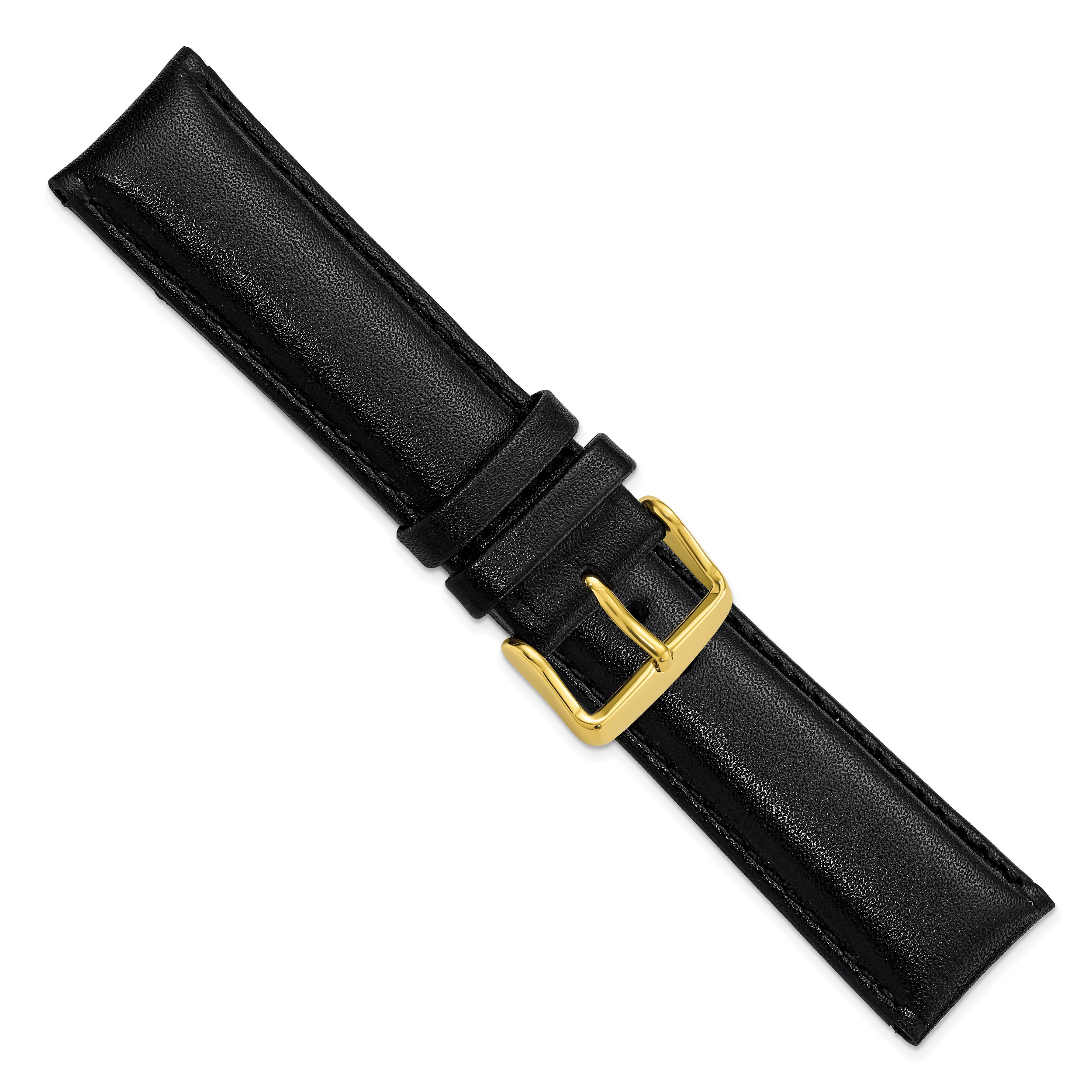 16mm Black Smooth Leather Chronograph with Gold-tone Buckle 7.5 inch Watch Band