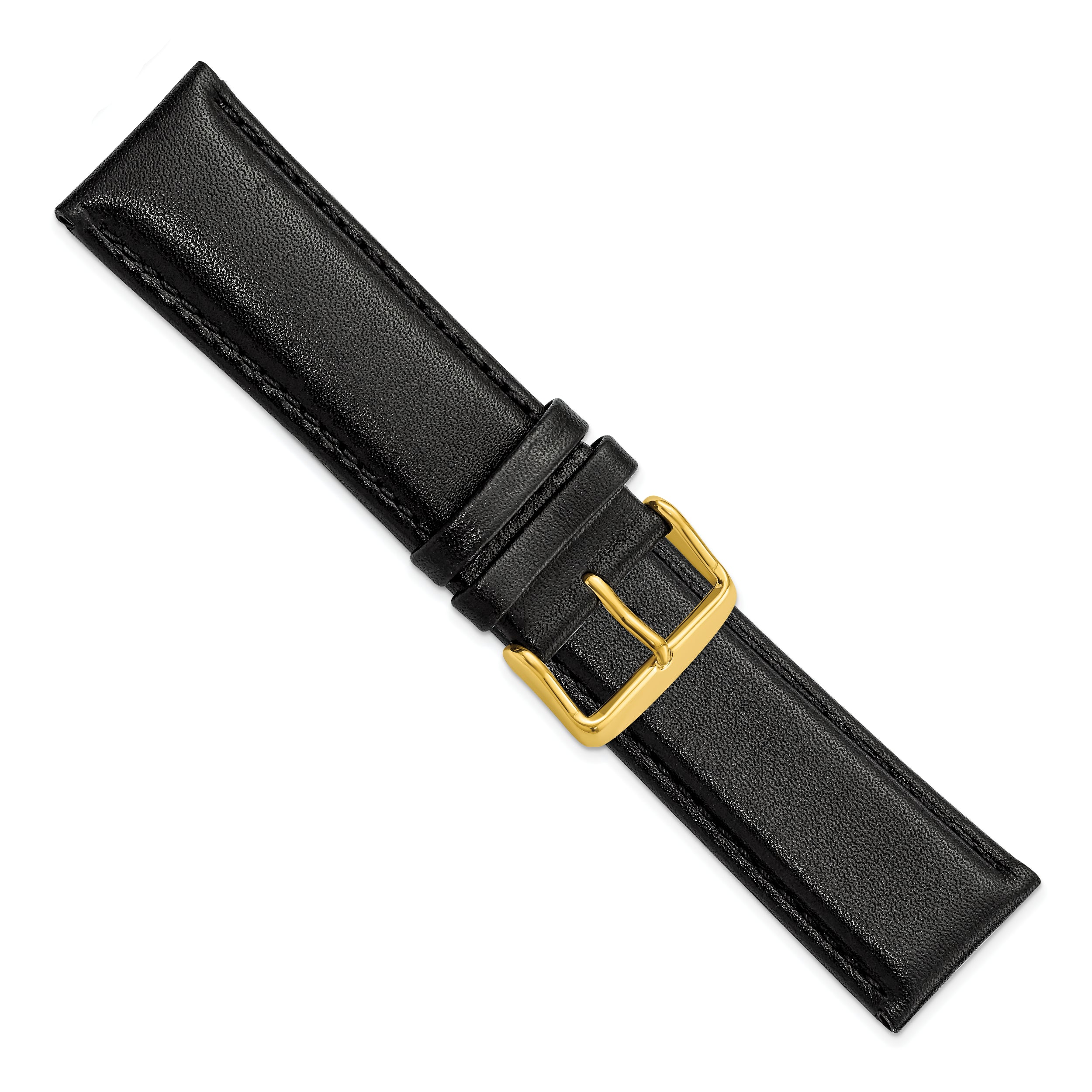 16mm Black Smooth Leather Chronograph with Gold-tone Buckle 7.5 inch Watch Band