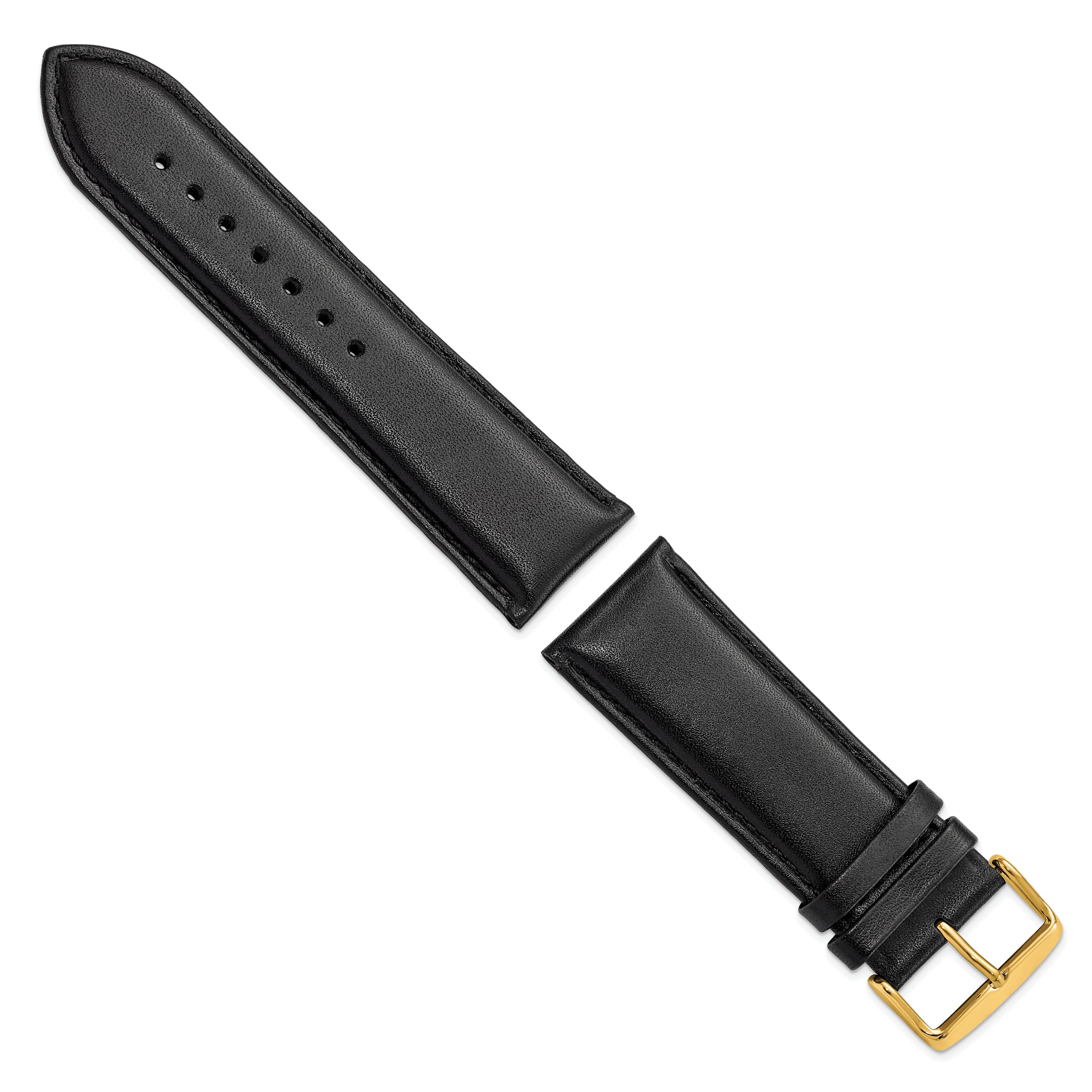 16mm Black Smooth Leather Chronograph with Gold-tone Buckle 7.5 inch Watch Band