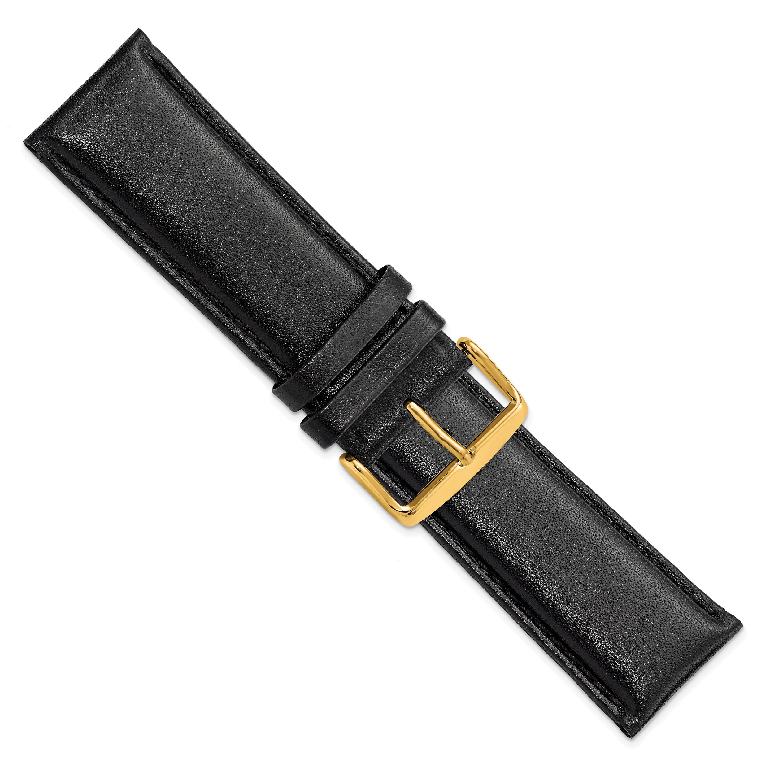 16mm Black Smooth Leather Chronograph with Gold-tone Buckle 7.5 inch Watch Band