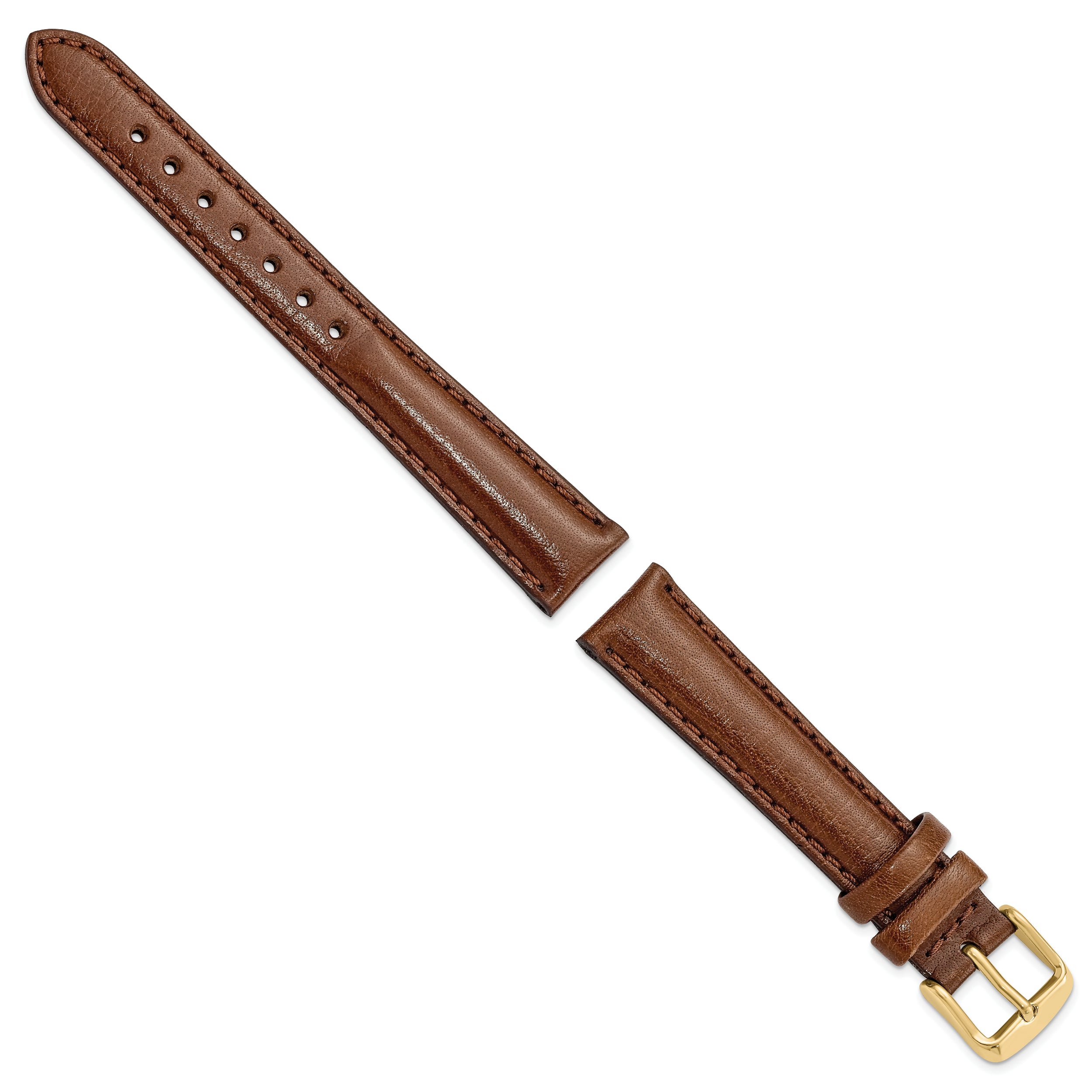 16mm Havana Smooth Leather Chronograph with Gold-tone Buckle 7.5 inch Watch Band