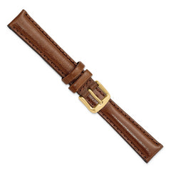 16mm Havana Smooth Leather Chronograph with Gold-tone Buckle 7.5 inch Watch Band - 16 / 7.5