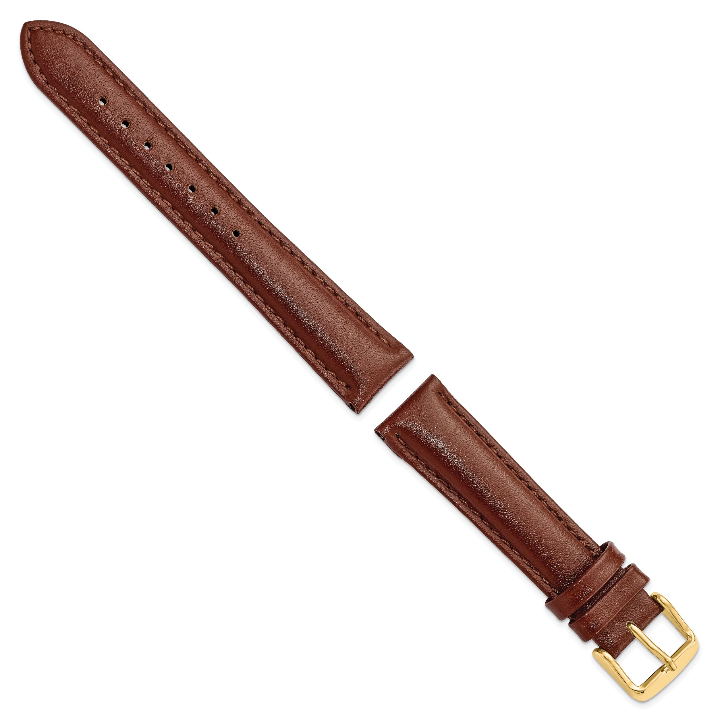 16mm Havana Smooth Leather Chronograph with Gold-tone Buckle 7.5 inch Watch Band