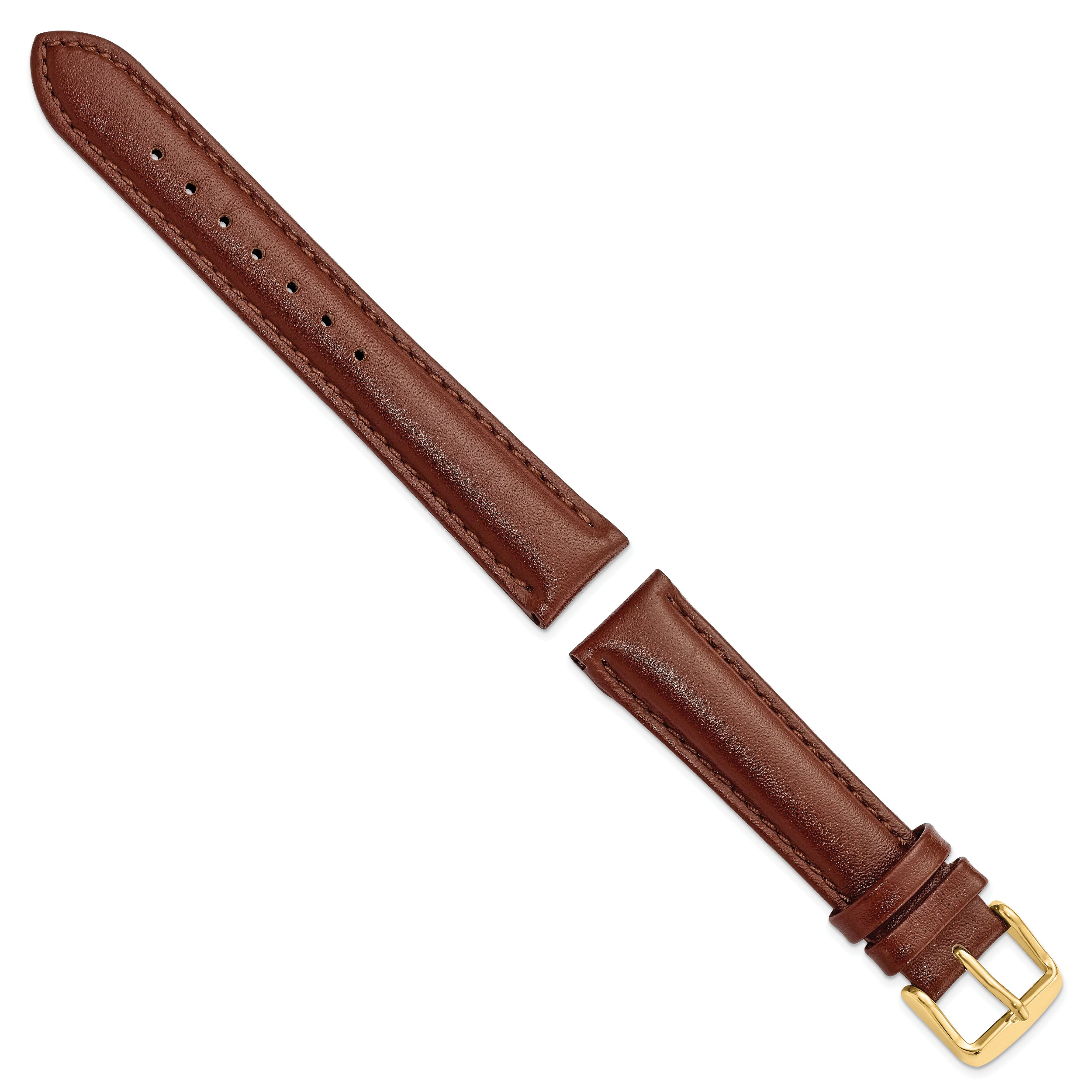 16mm Havana Smooth Leather Chronograph with Gold-tone Buckle 7.5 inch Watch Band - 16 / 7.5