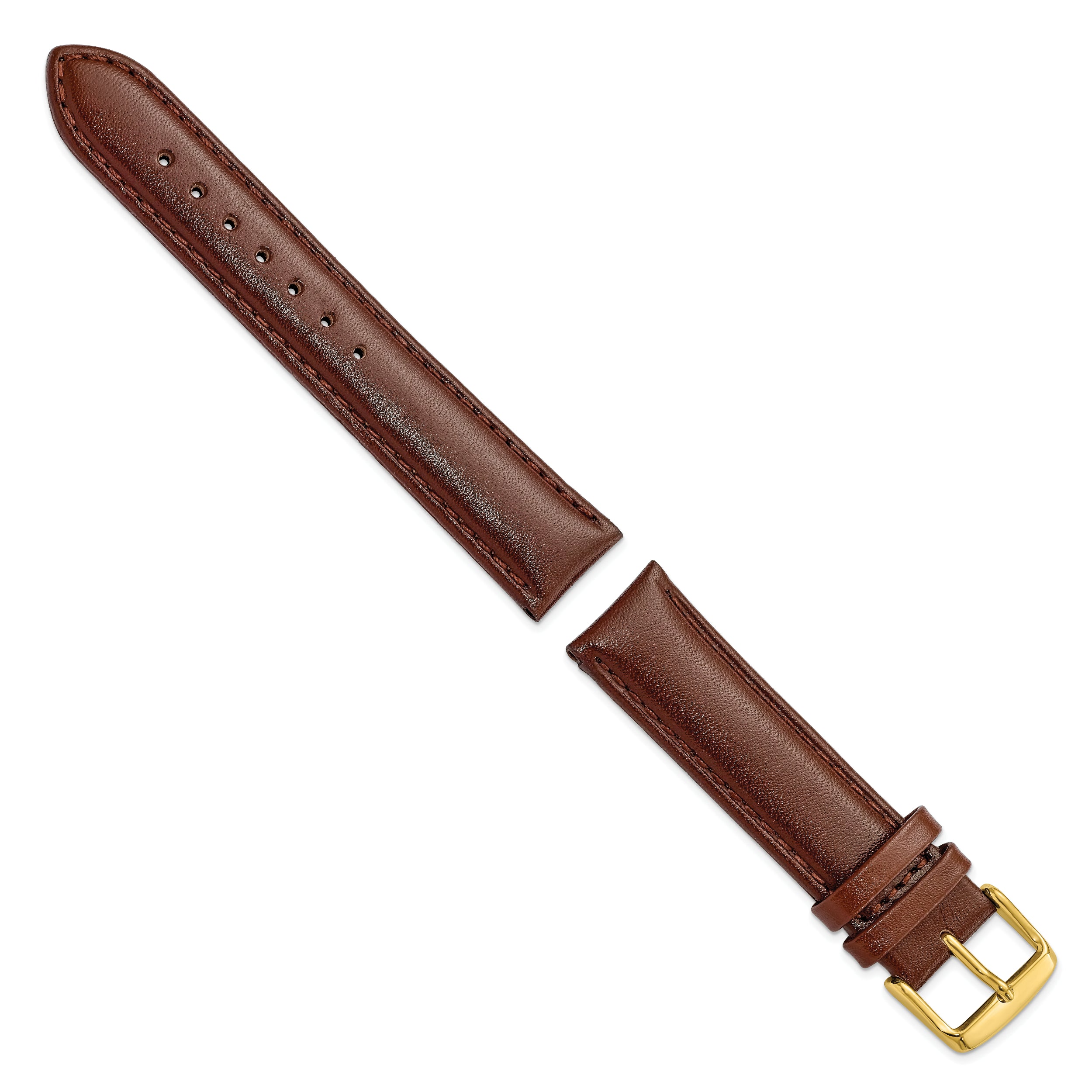 16mm Havana Smooth Leather Chronograph with Gold-tone Buckle 7.5 inch Watch Band - 16 / 7.5