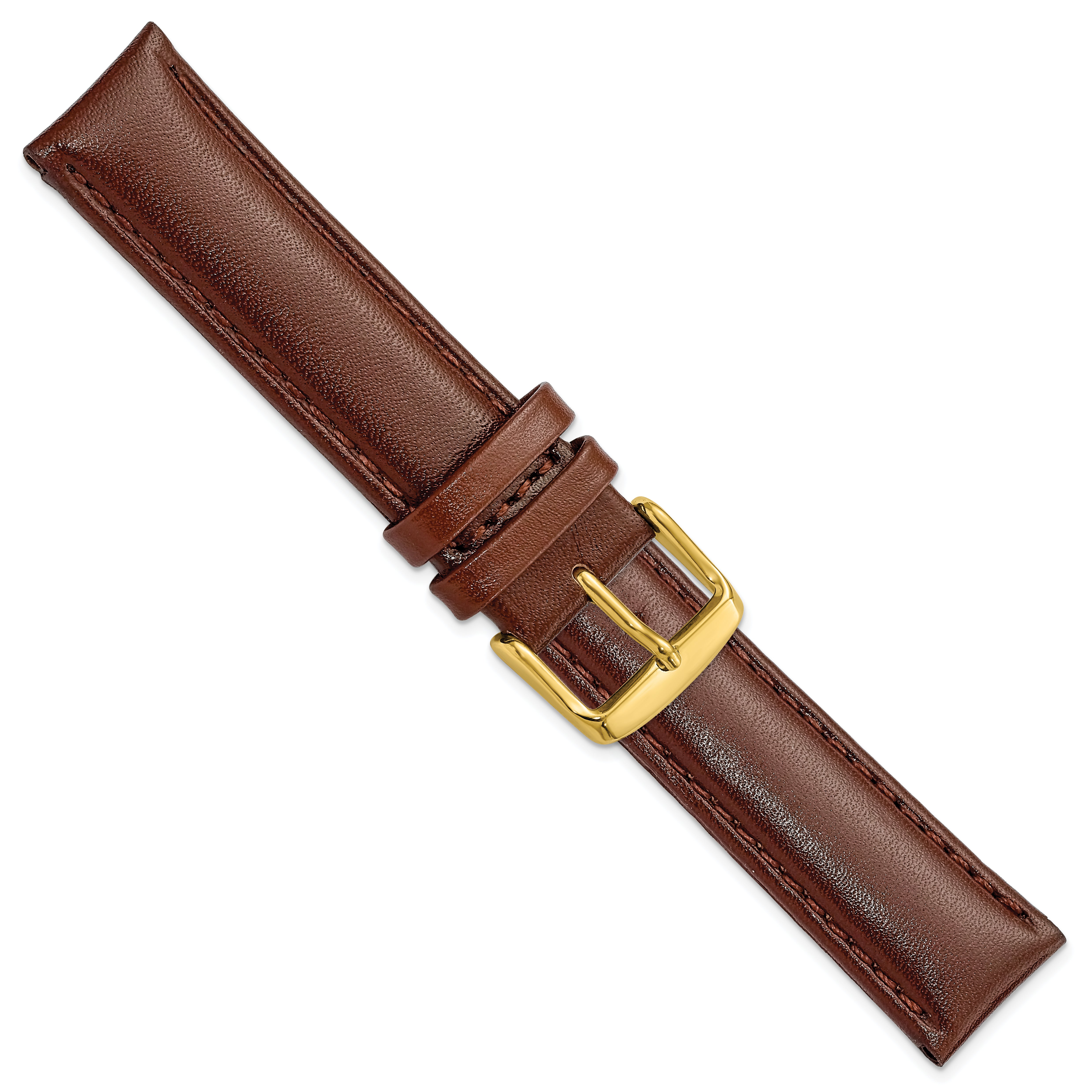 16mm Havana Smooth Leather Chronograph with Gold-tone Buckle 7.5 inch Watch Band - 16 / 7.5