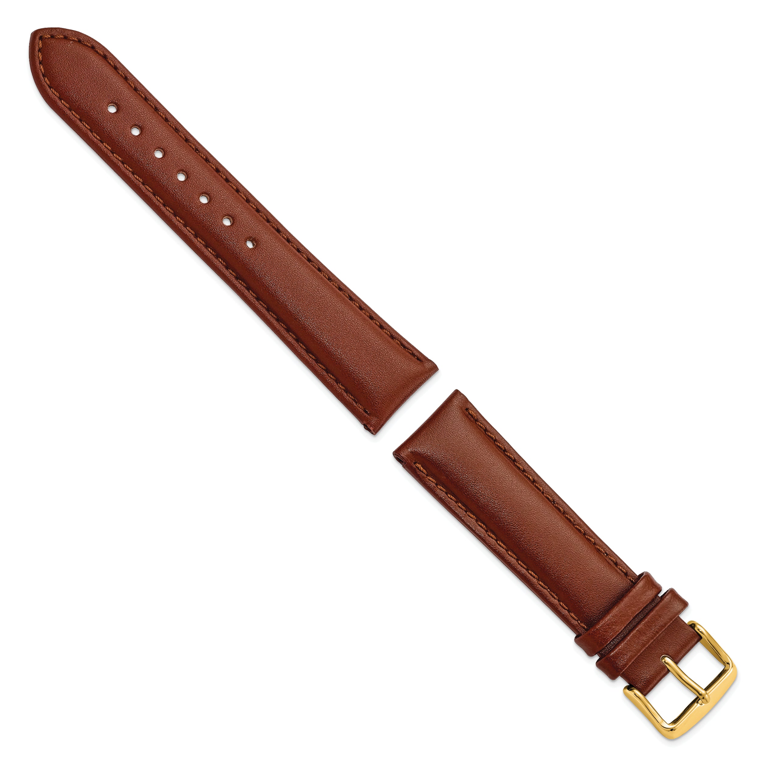 16mm Havana Smooth Leather Chronograph with Gold-tone Buckle 7.5 inch Watch Band - 16 / 7.5