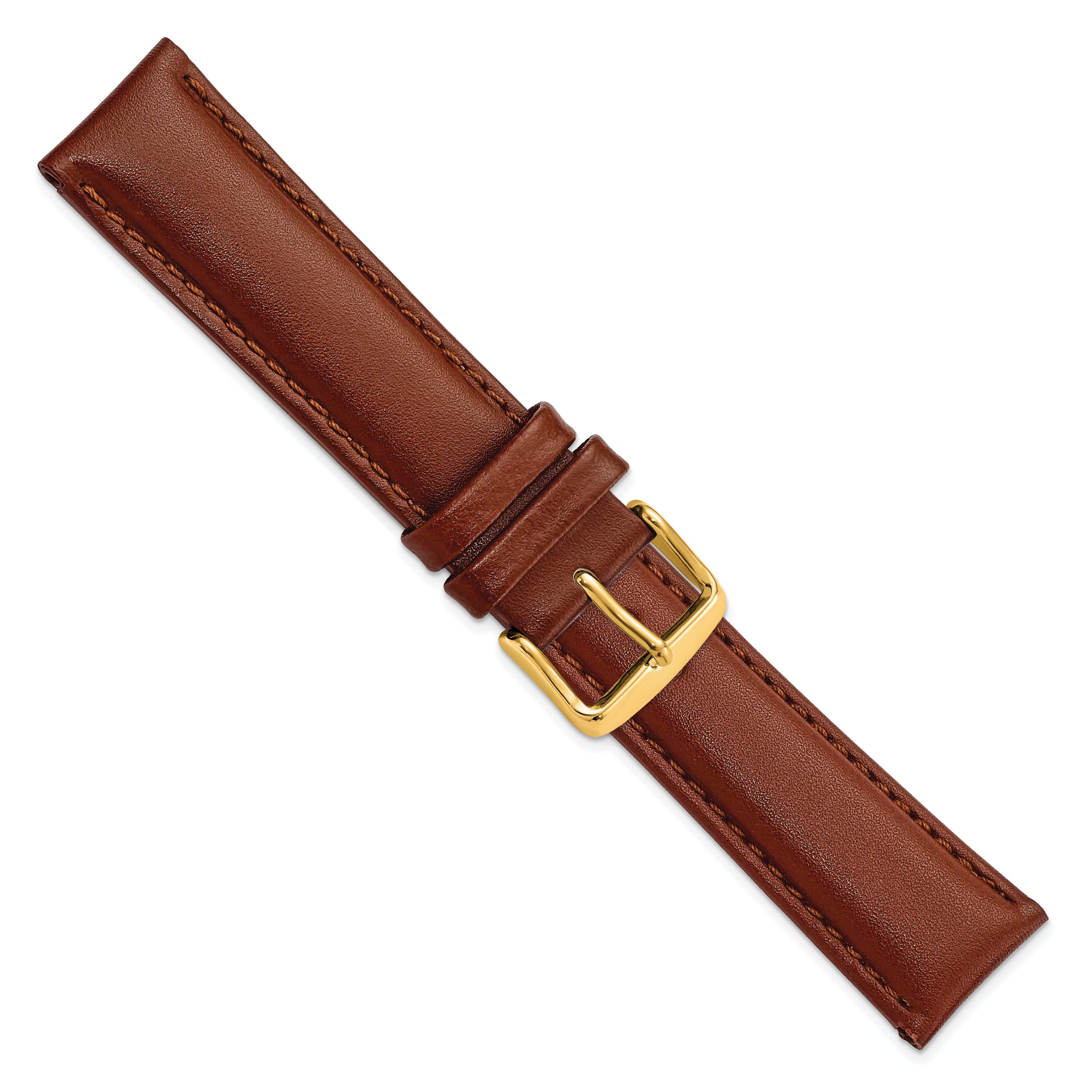 16mm Havana Smooth Leather Chronograph with Gold-tone Buckle 7.5 inch Watch Band - 16 / 7.5