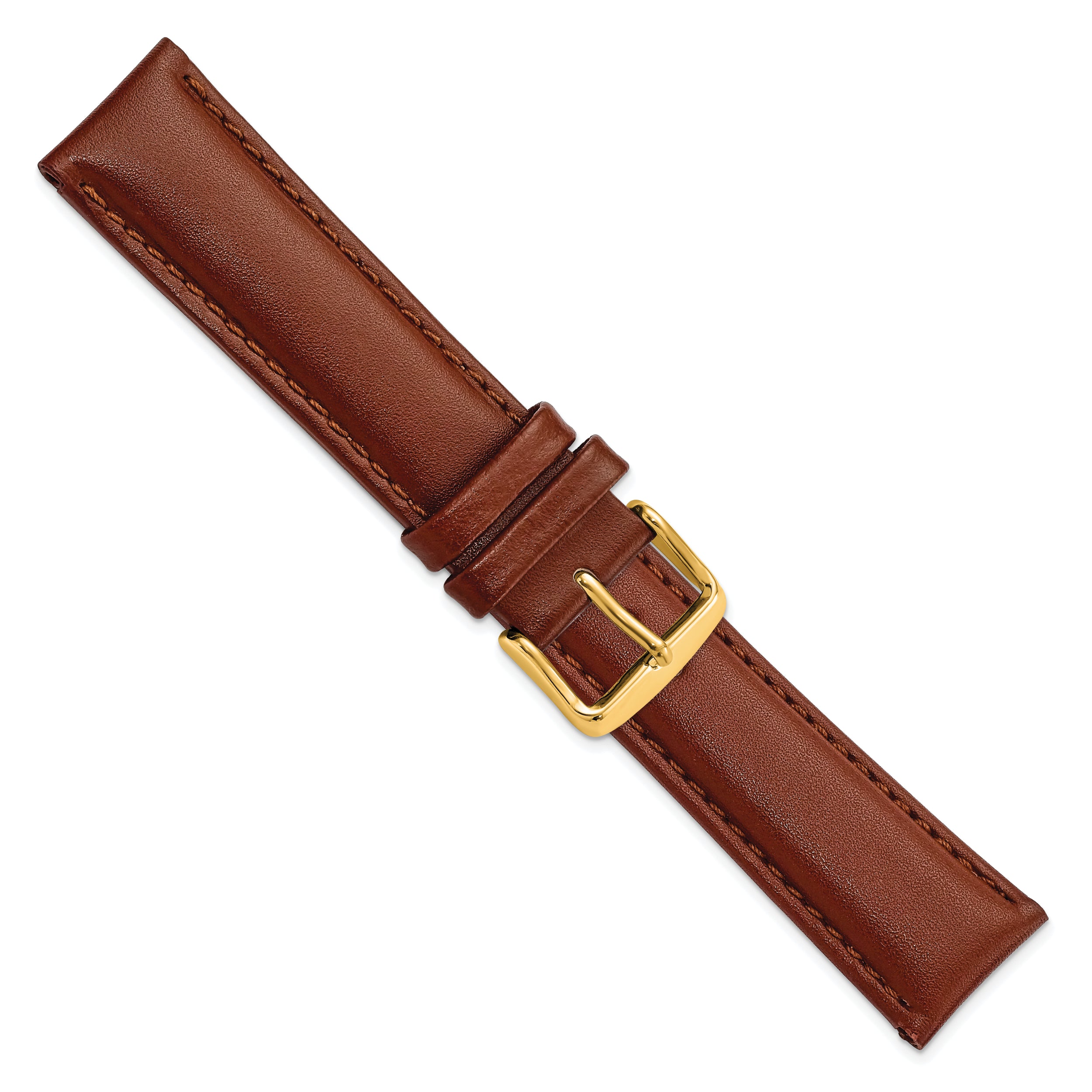 16mm Havana Smooth Leather Chronograph with Gold-tone Buckle 7.5 inch Watch Band