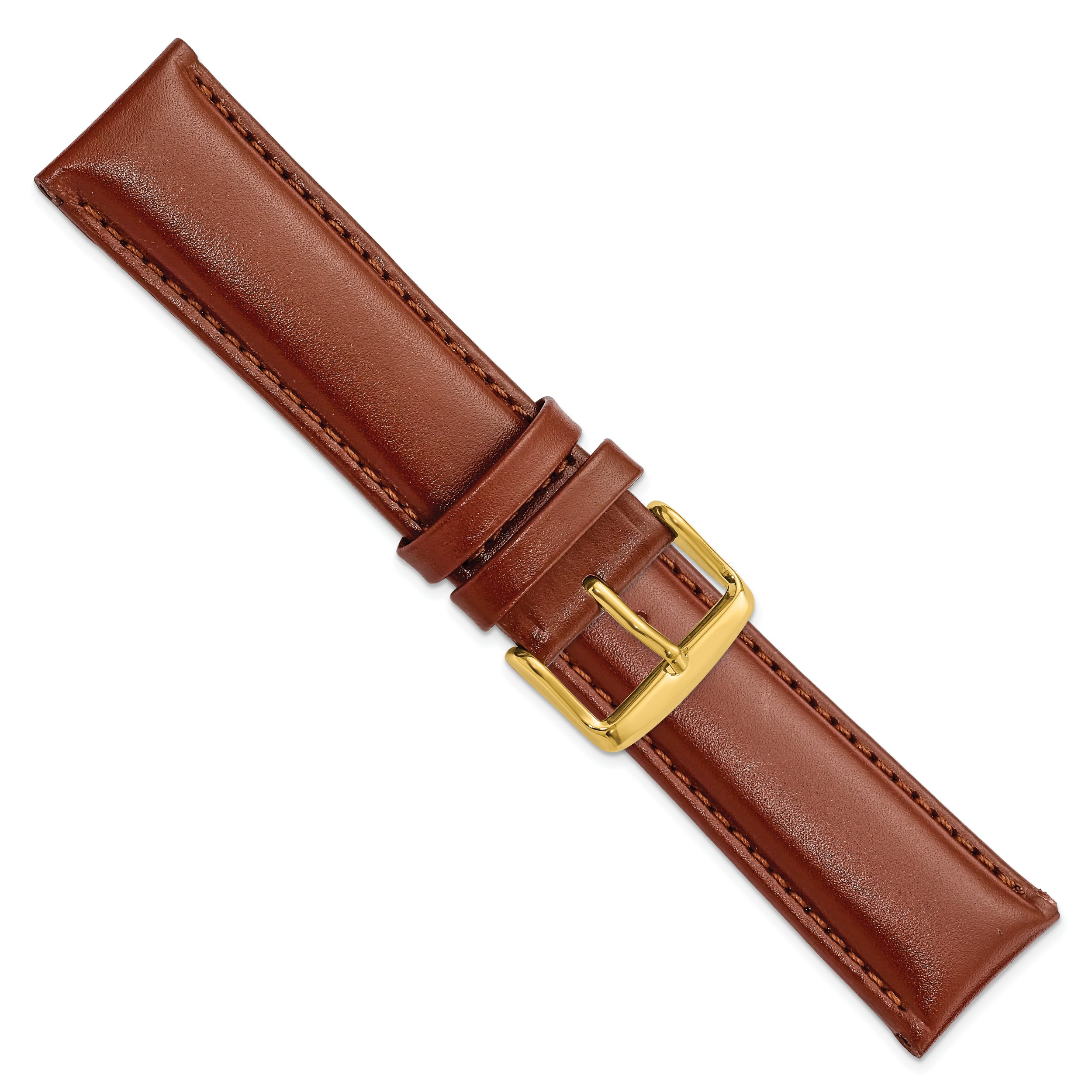 16mm Havana Smooth Leather Chronograph with Gold-tone Buckle 7.5 inch Watch Band - 16 / 7.5