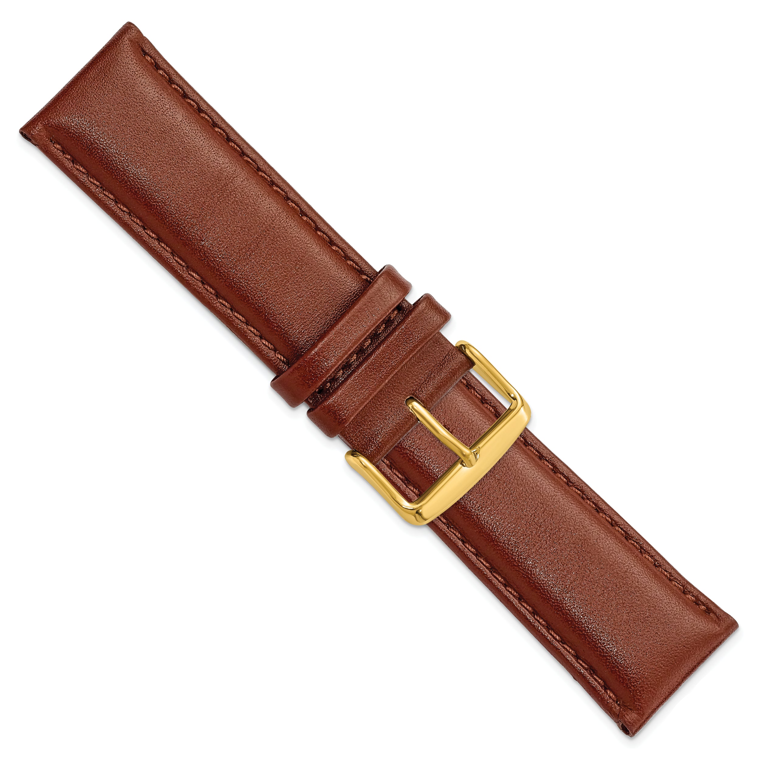 16mm Havana Smooth Leather Chronograph with Gold-tone Buckle 7.5 inch Watch Band - 16 / 7.5