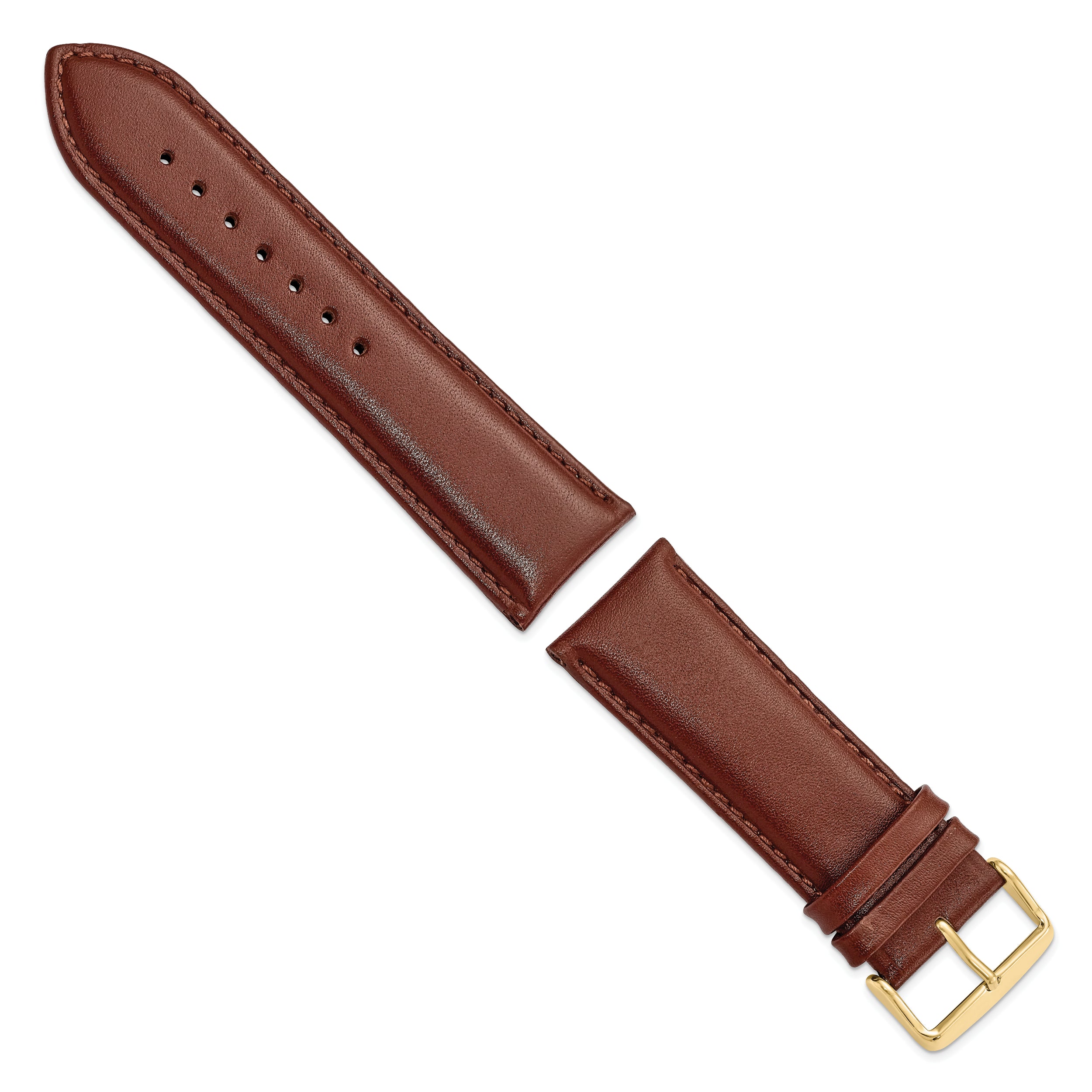 16mm Havana Smooth Leather Chronograph with Gold-tone Buckle 7.5 inch Watch Band - 16 / 7.5