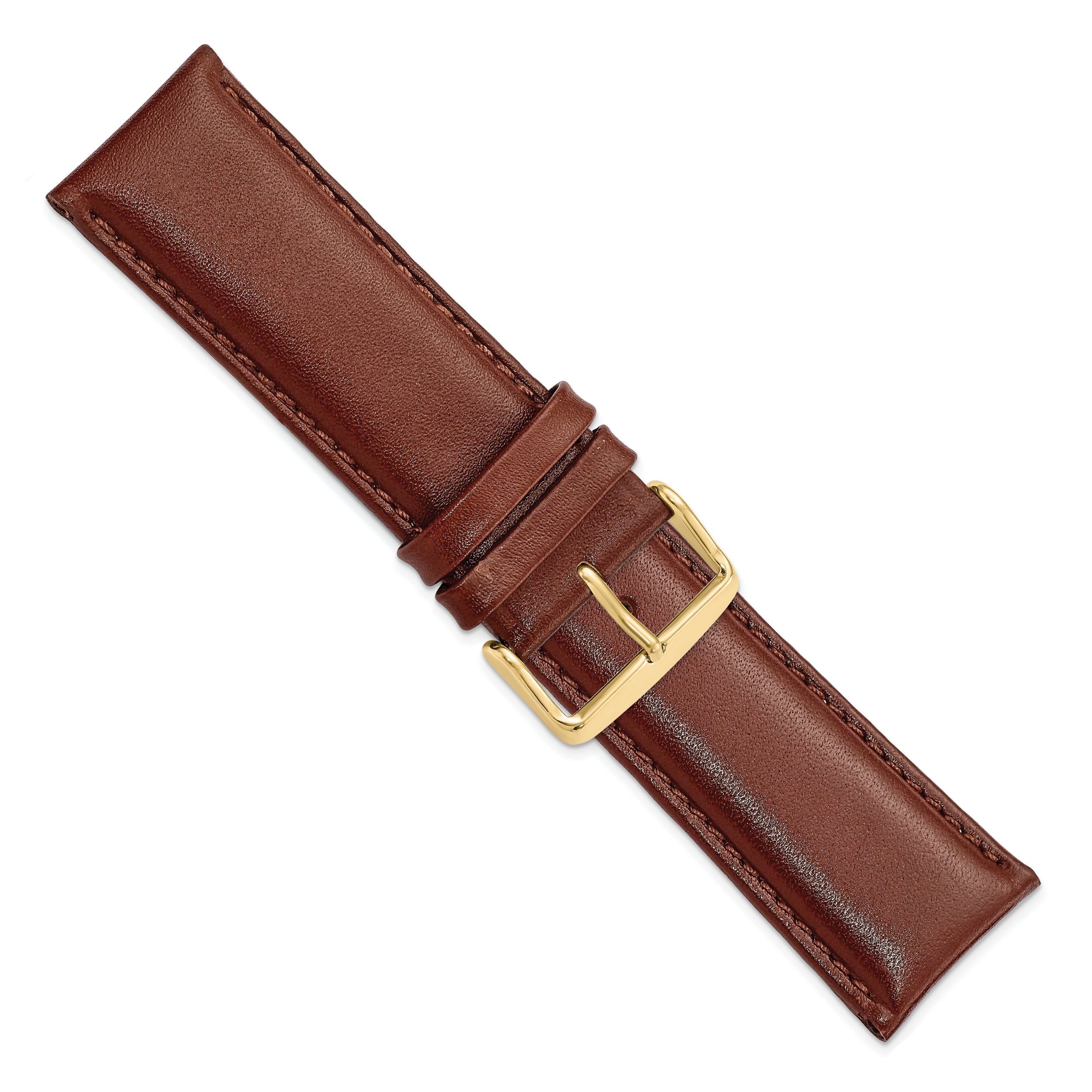 16mm Havana Smooth Leather Chronograph with Gold-tone Buckle 7.5 inch Watch Band - 16 / 7.5