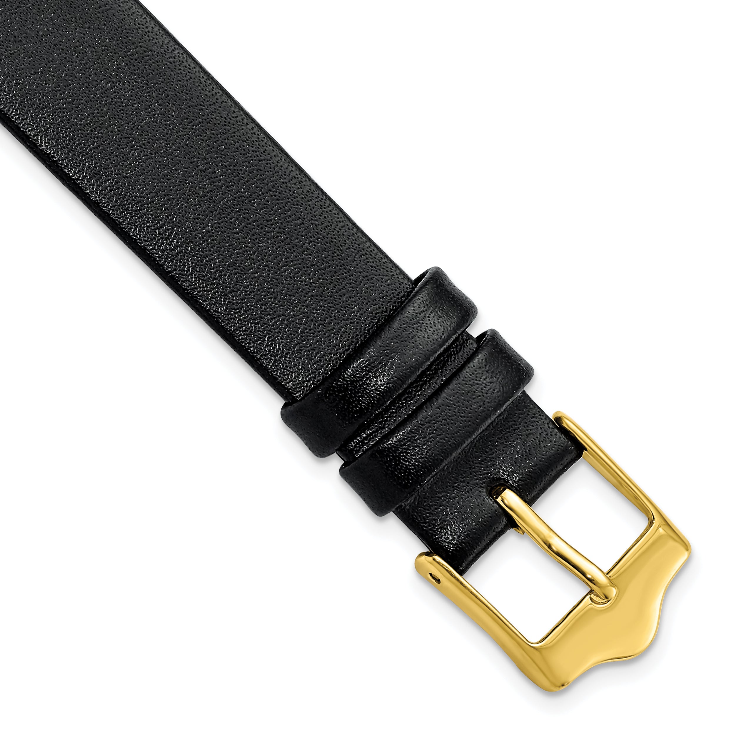 DeBeer 15mm Black Smooth Flat Leather with Gold-tone Buckle 7.5 inch Watch Band