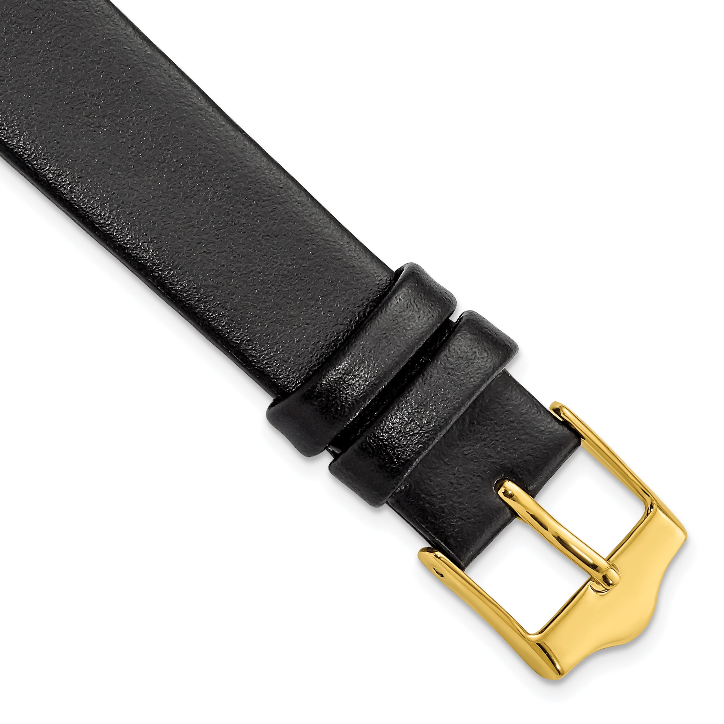 DeBeer 16mm Black Smooth Flat Leather with Gold-tone Buckle 7.5 inch Watch Band