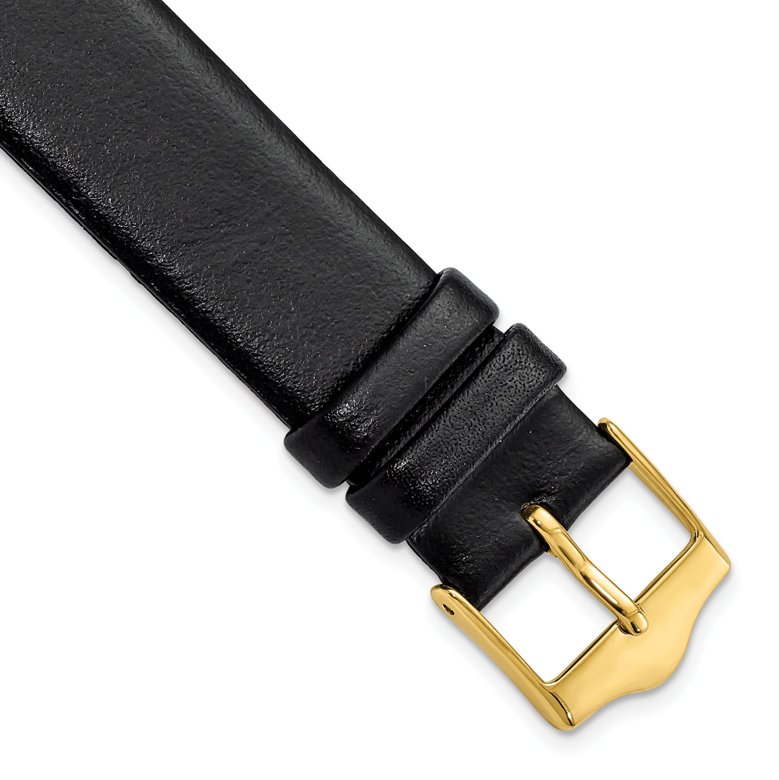 DeBeer 17mm Black Smooth Flat Leather with Gold-tone Buckle 7.5 inch Watch Band