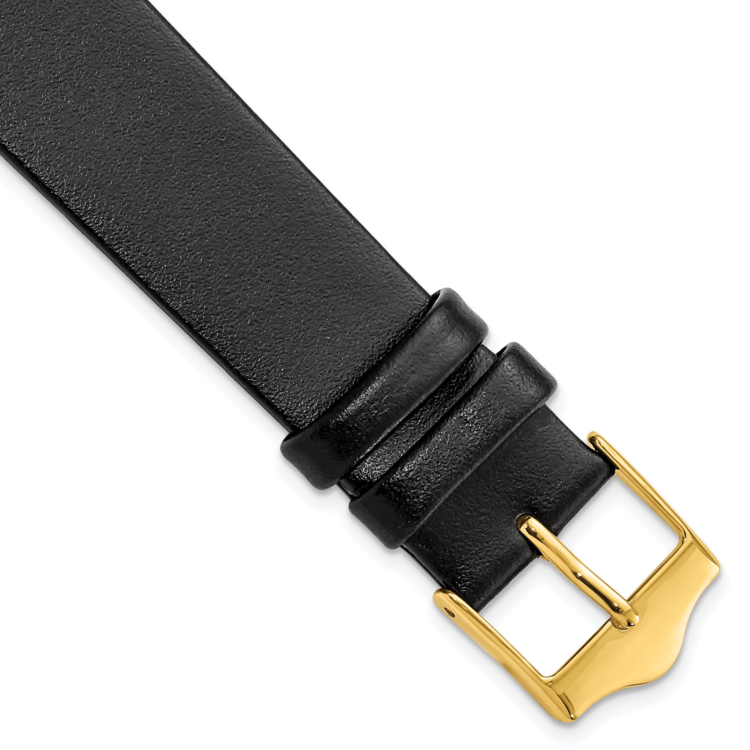 DeBeer 18mm Black Smooth Flat Leather with Gold-tone Buckle 7.5 inch Watch Band