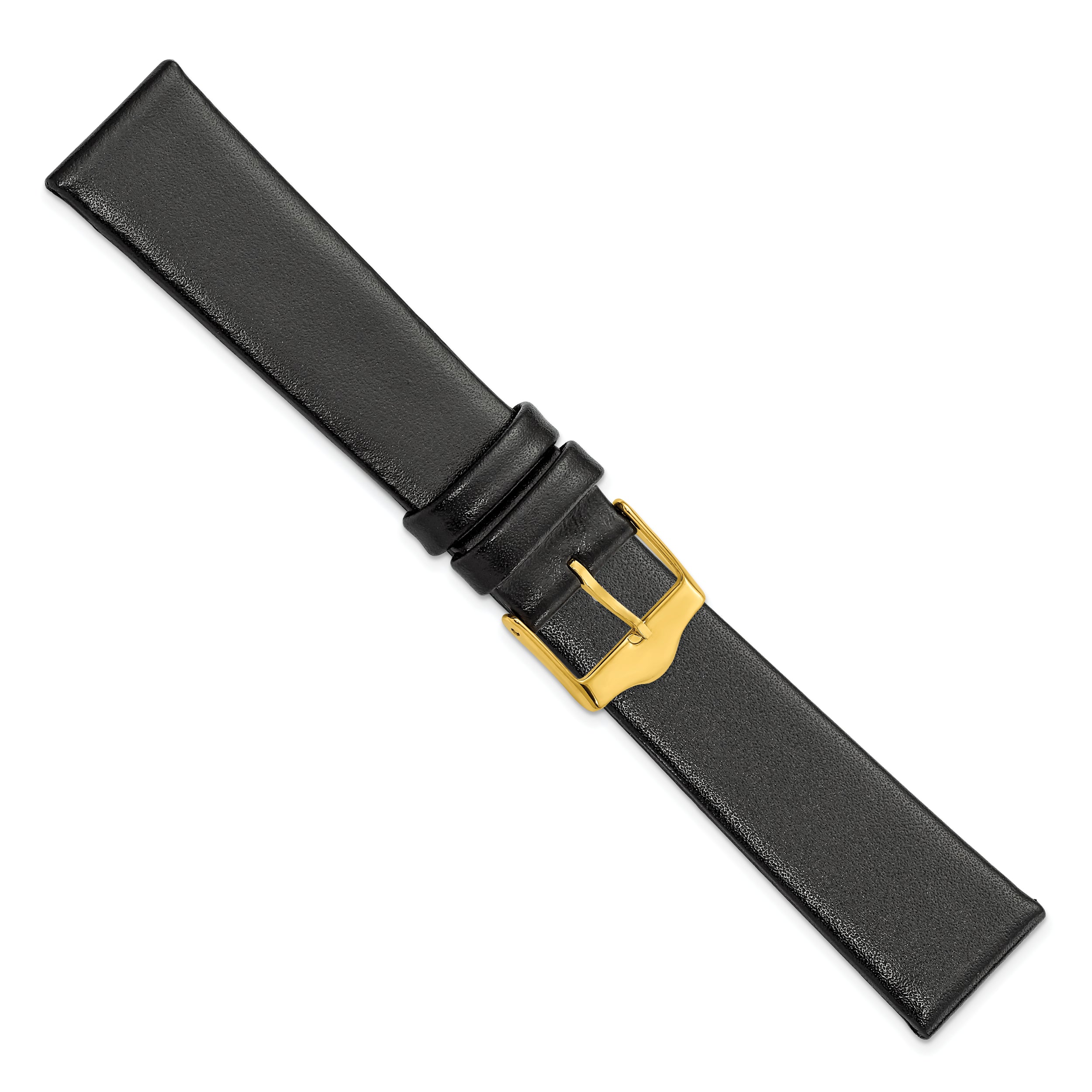 12mm Black Smooth Flat Leather with Gold-tone Buckle Watch 6.75 inch Band
