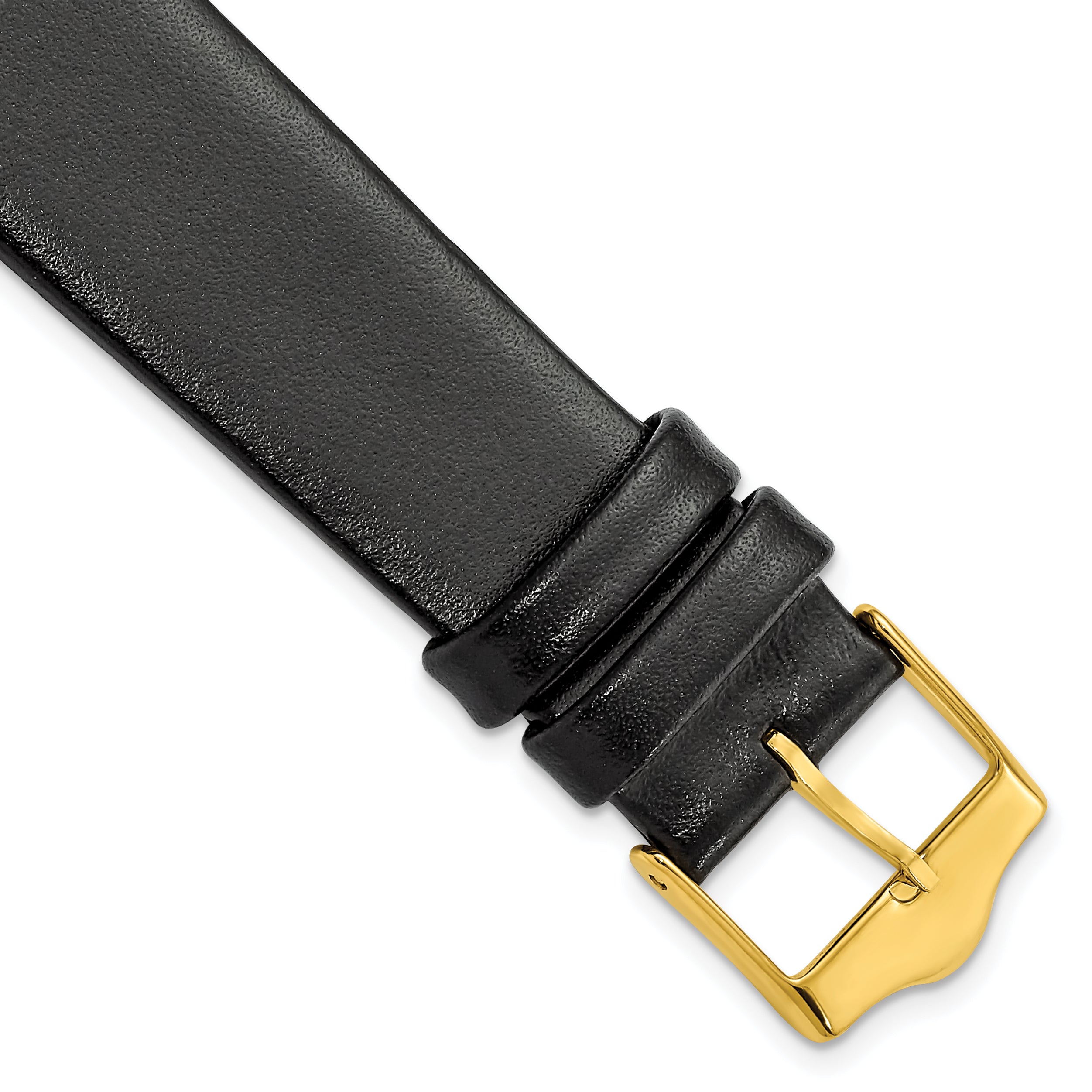DeBeer 19mm Black Smooth Flat Leather with Gold-tone Buckle 7.5 inch Watch Band