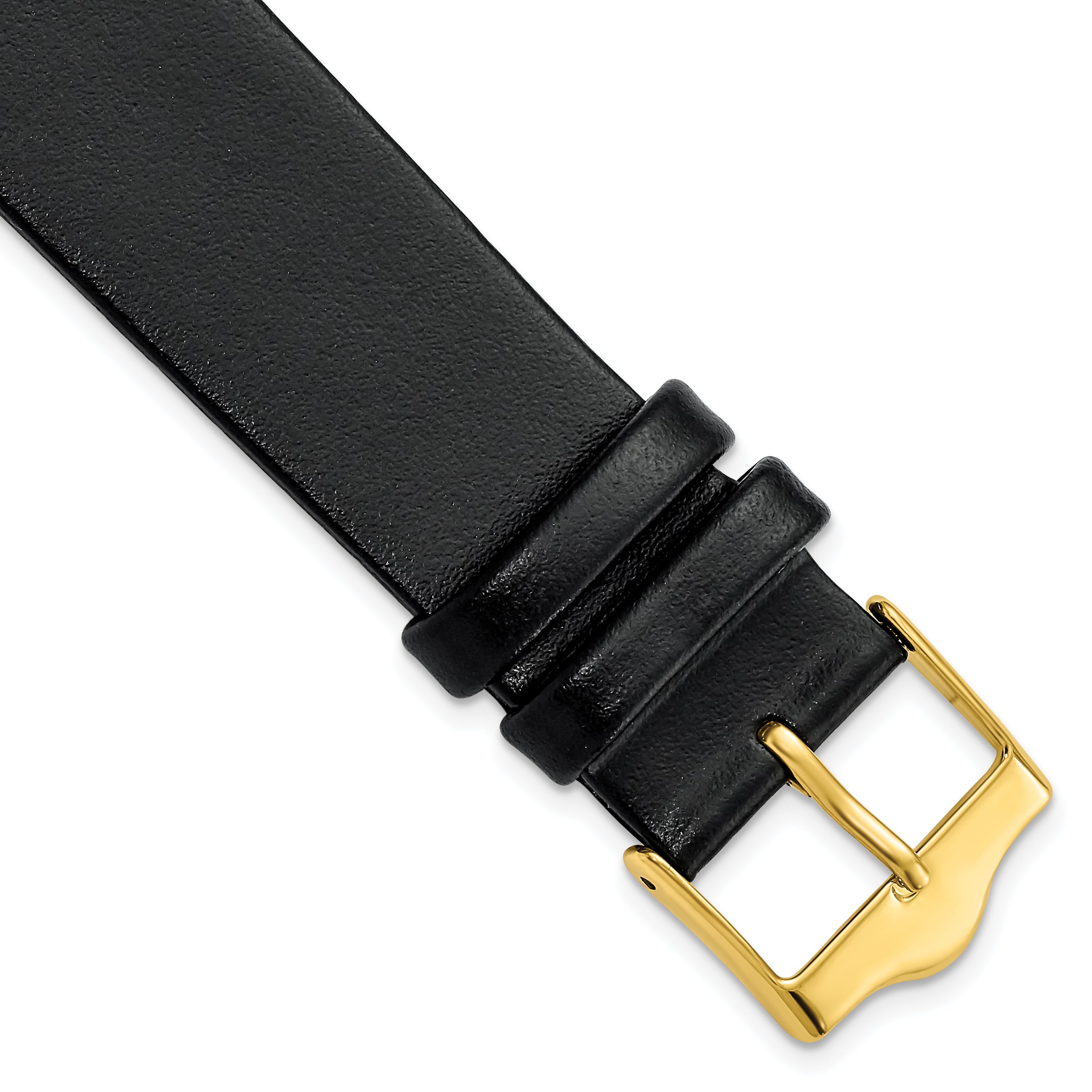 DeBeer 20mm Black Smooth Flat Leather with Gold-tone Buckle 7.5 inch Watch Band