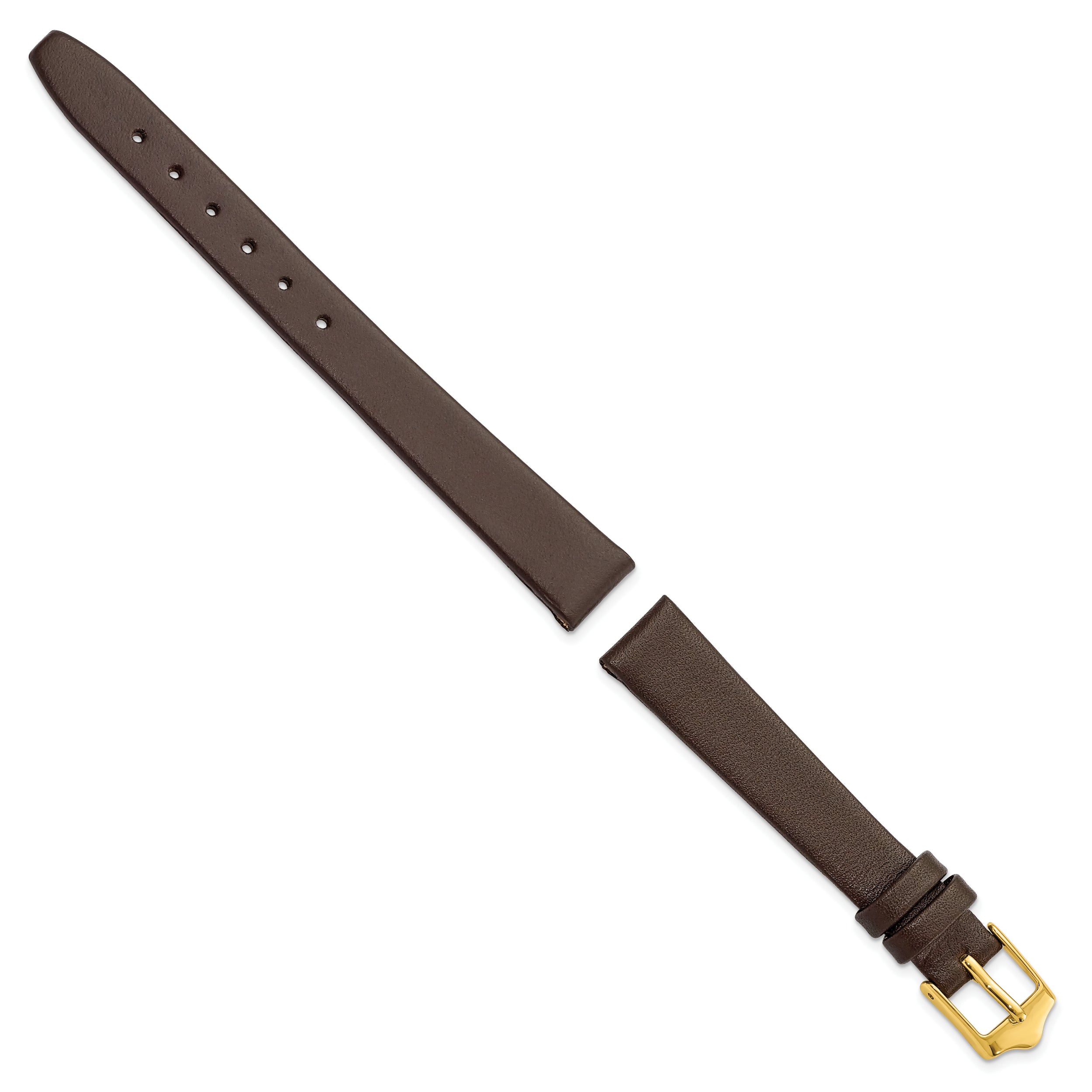 12mm Brown Smooth Flat Leather with Gold-tone Buckle 6.75 inch Watch Band