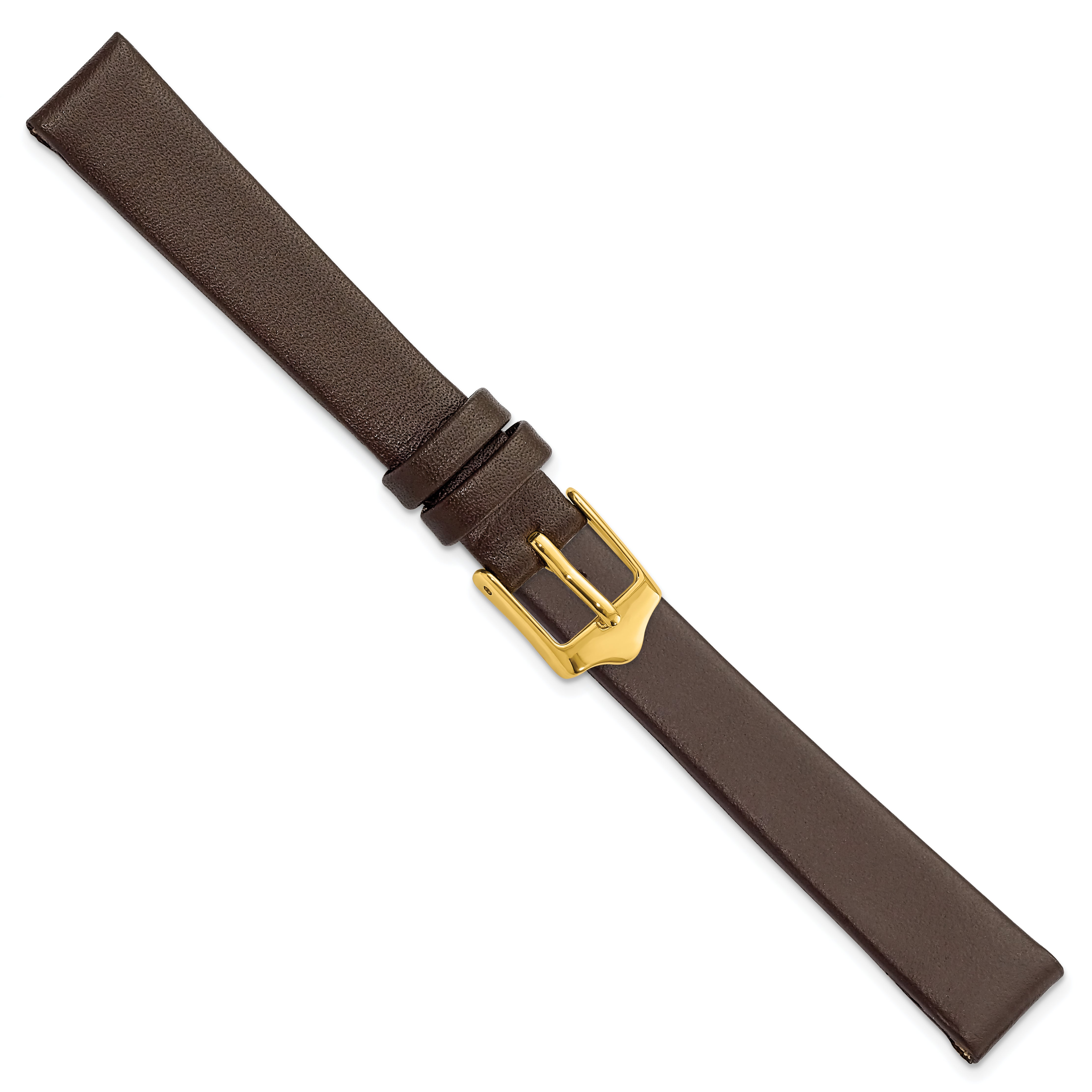 12mm Brown Smooth Flat Leather with Gold-tone Buckle 6.75 inch Watch Band